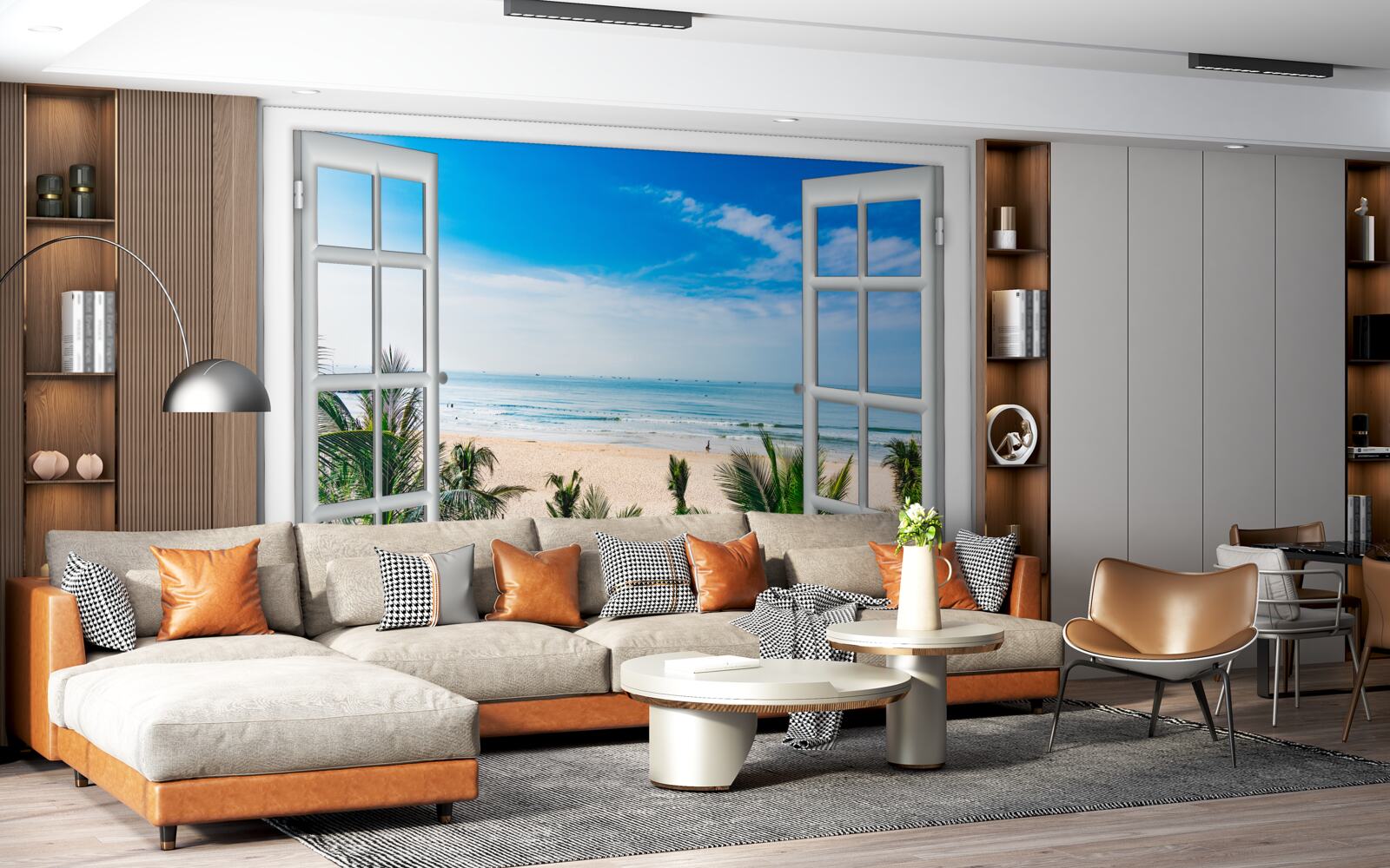 Fotobehang open ramen met prachtig uitzicht