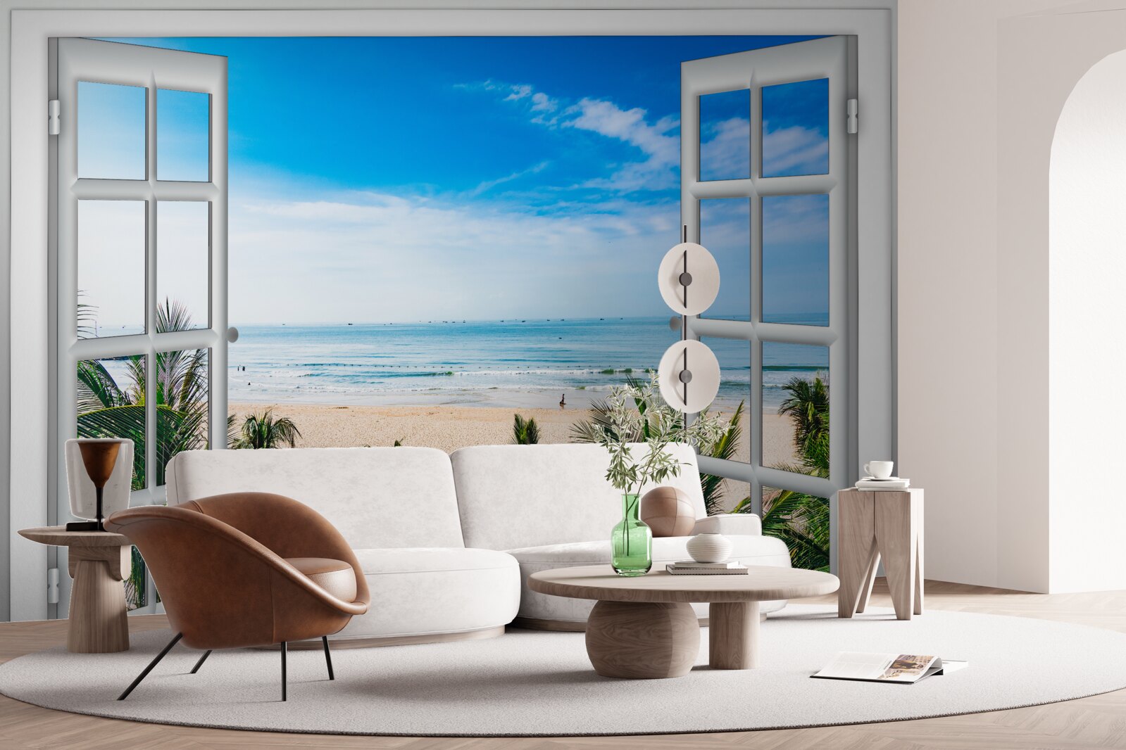 Fotobehang open ramen met prachtig uitzicht