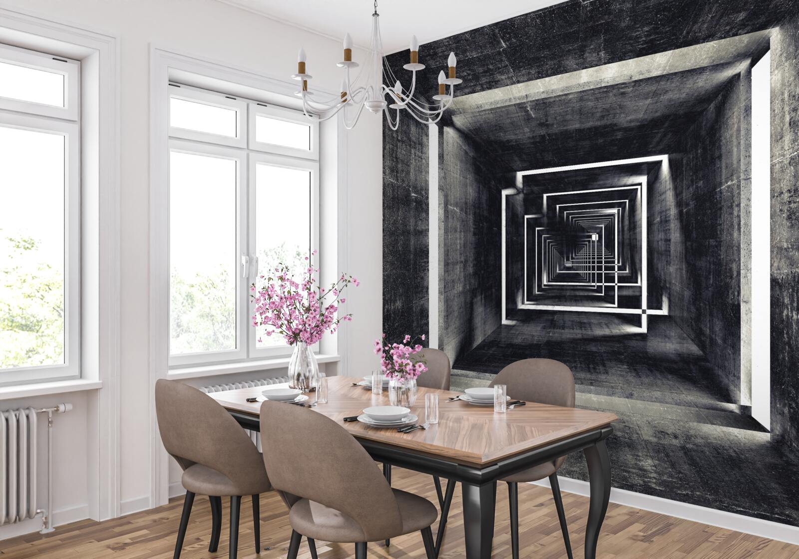 Fotobehang ruime tunnel verlicht door licht