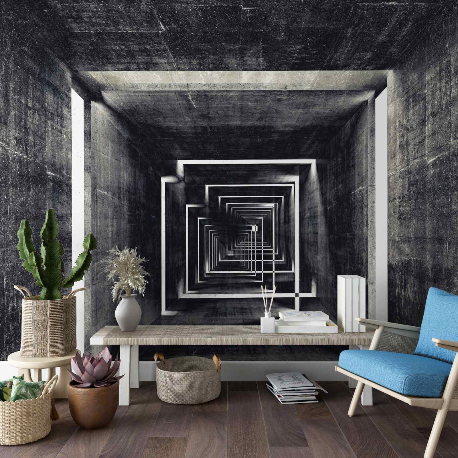 Fotobehang ruime tunnel verlicht door licht