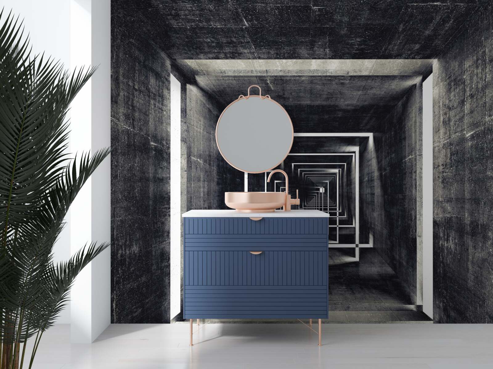 Fotobehang ruime tunnel verlicht door licht