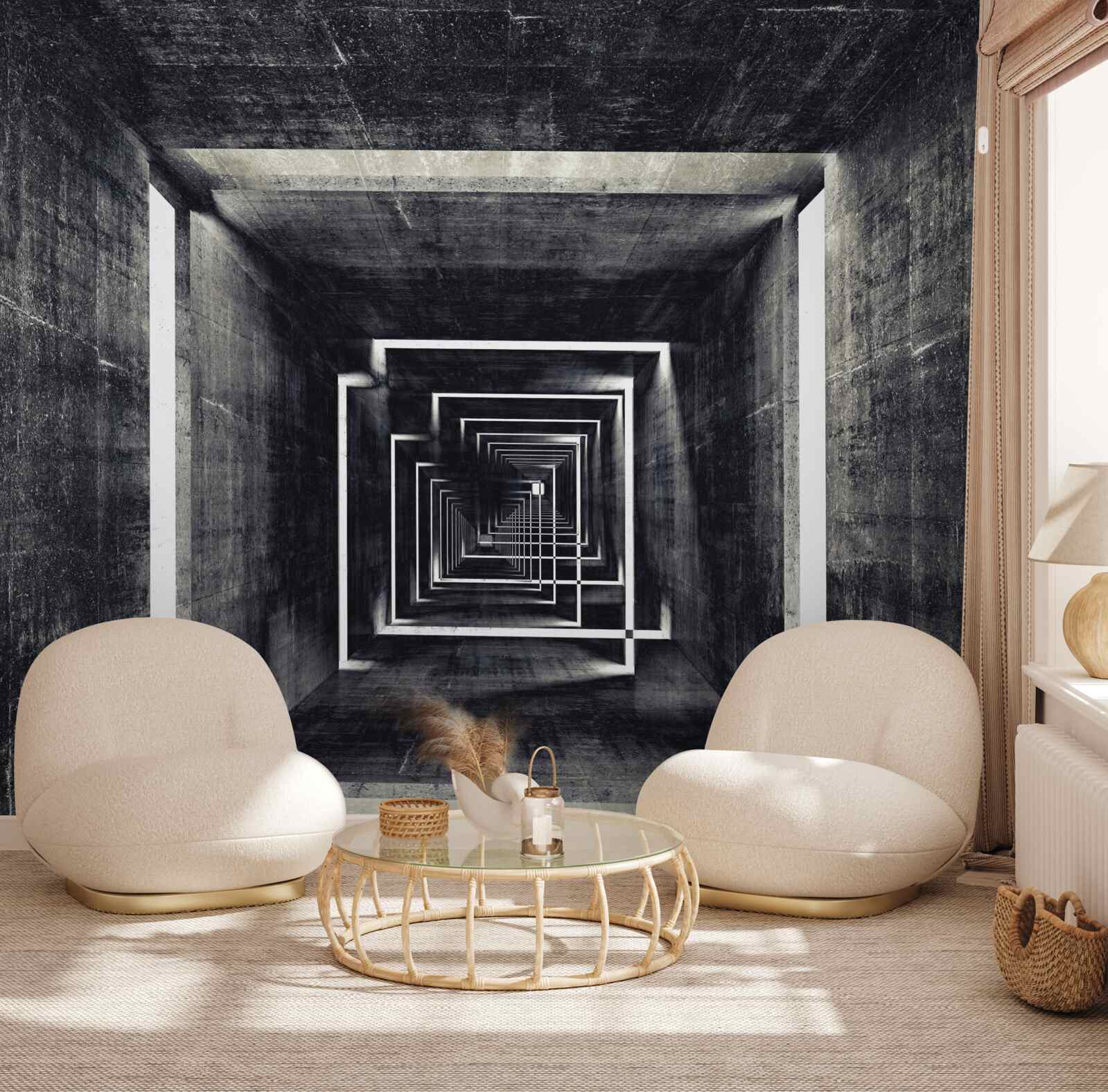 Fotobehang ruime tunnel verlicht door licht