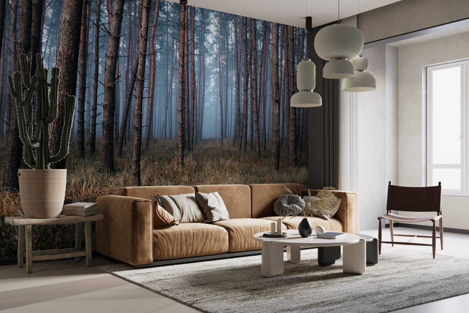 Fotobehang donker dennenbos