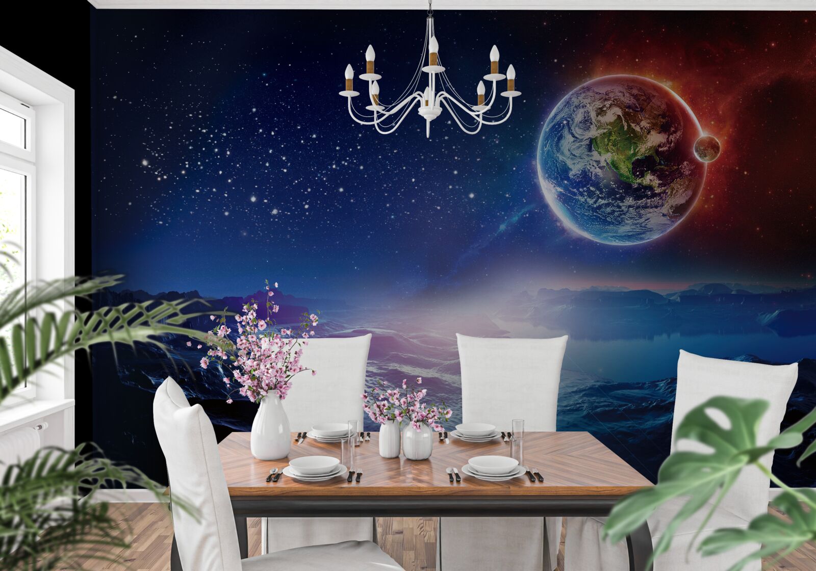 Fotobehang uitzicht op aarde vanaf een andere planeet