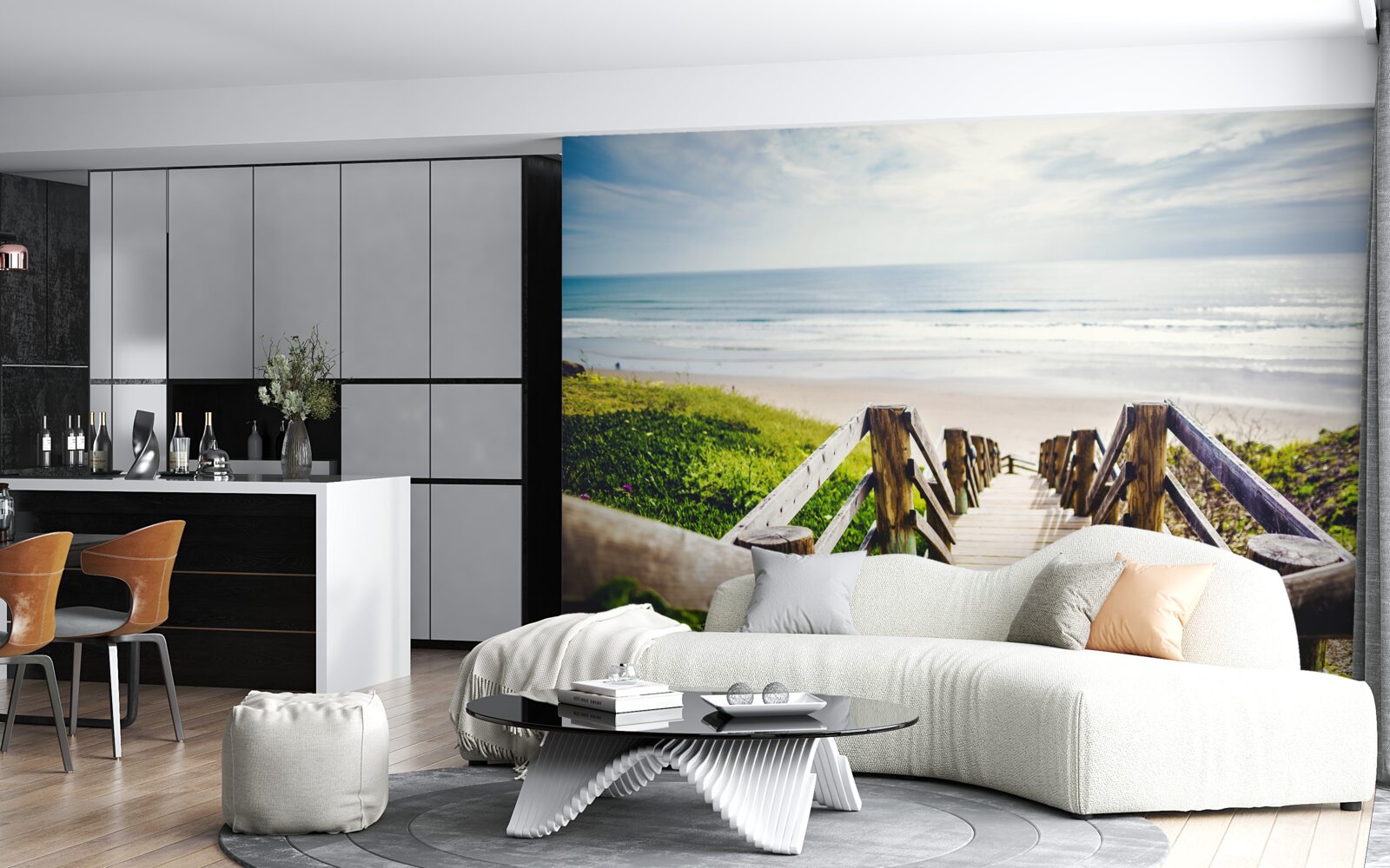 Fotobehang trap naar beneden naar het water