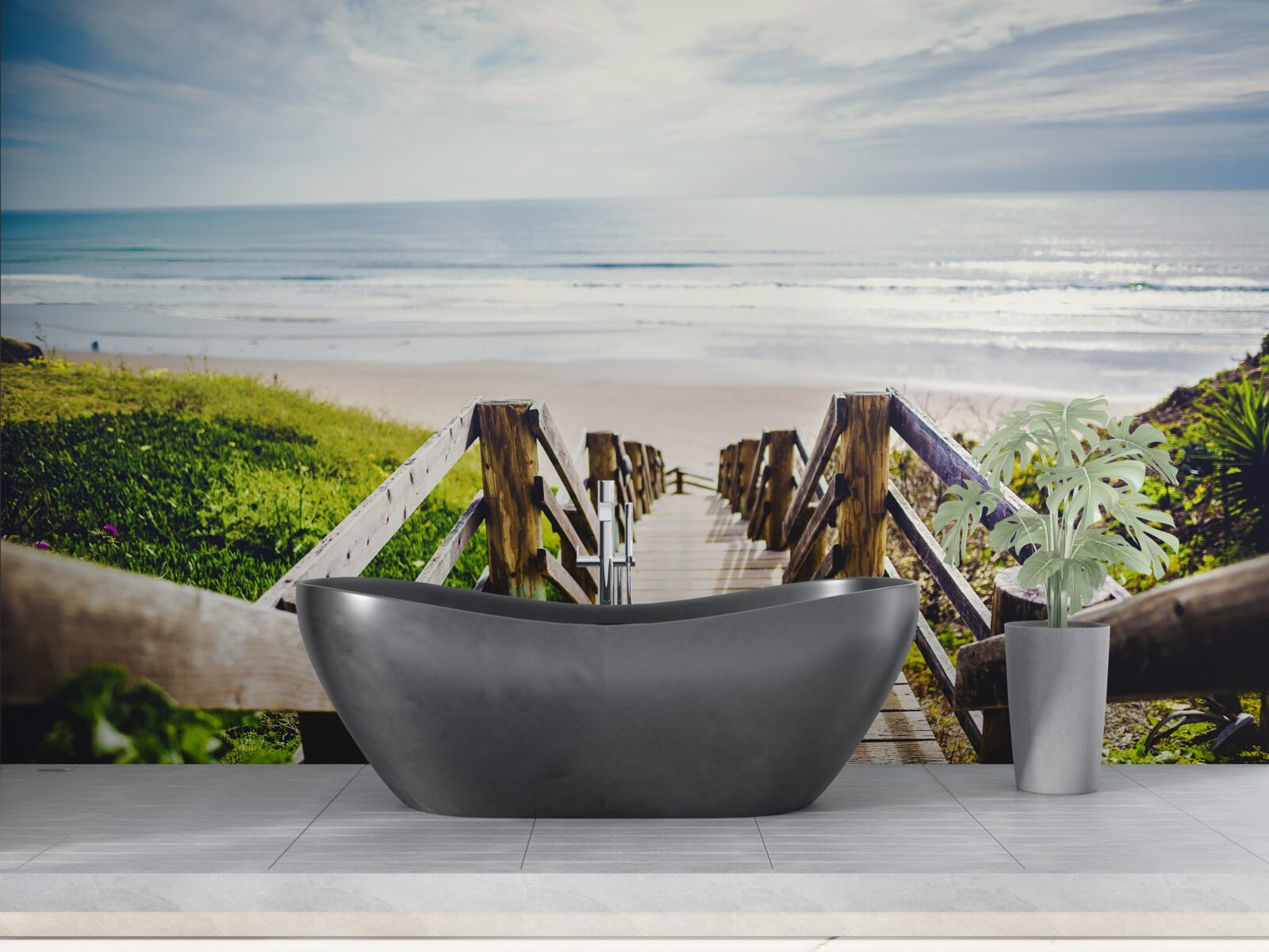 Fotobehang trap naar beneden naar het water
