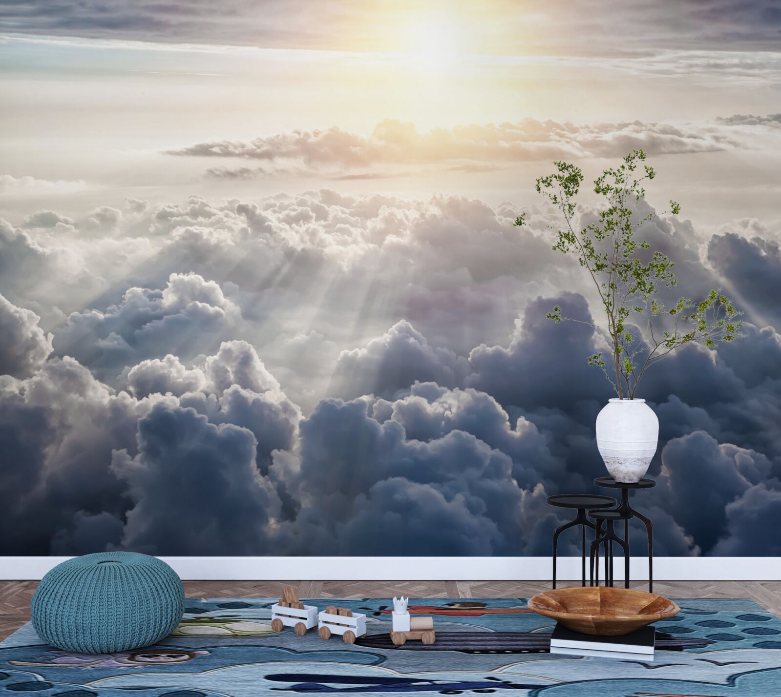 Fotobehang Het licht was hoog boven de weelderige wolken