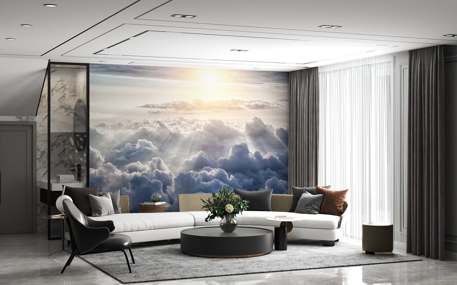 Fotobehang Het licht was hoog boven de weelderige wolken