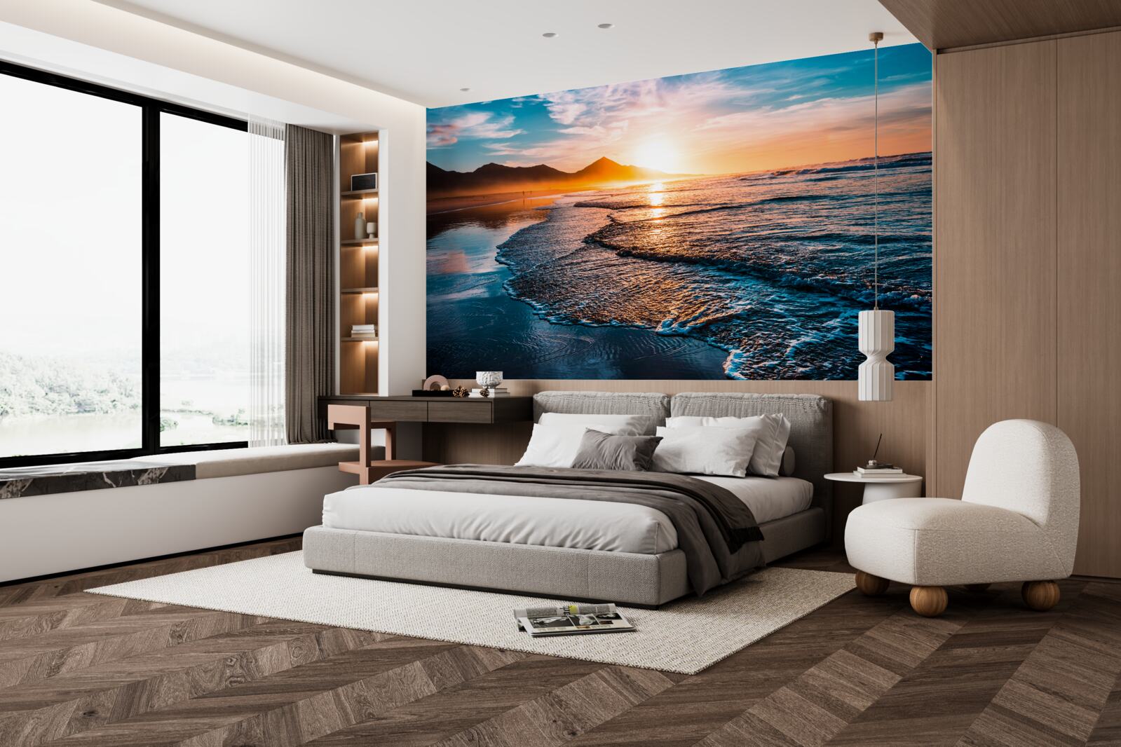 Fotobehang water weerkaatst de zonnestralen