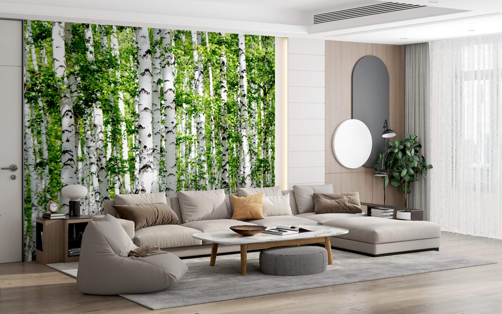 Fotobehang sierlijke berken met groene bladeren