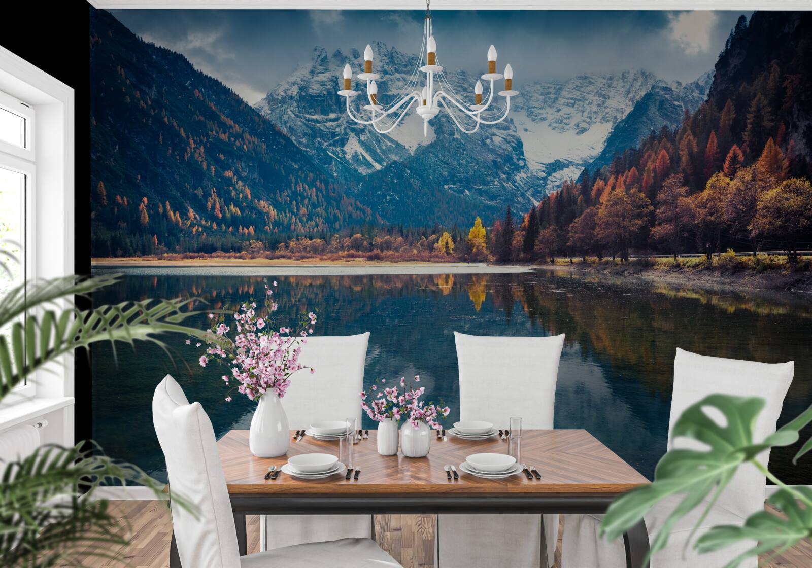 Fotobehang majestueuze pieken en stromende rivier