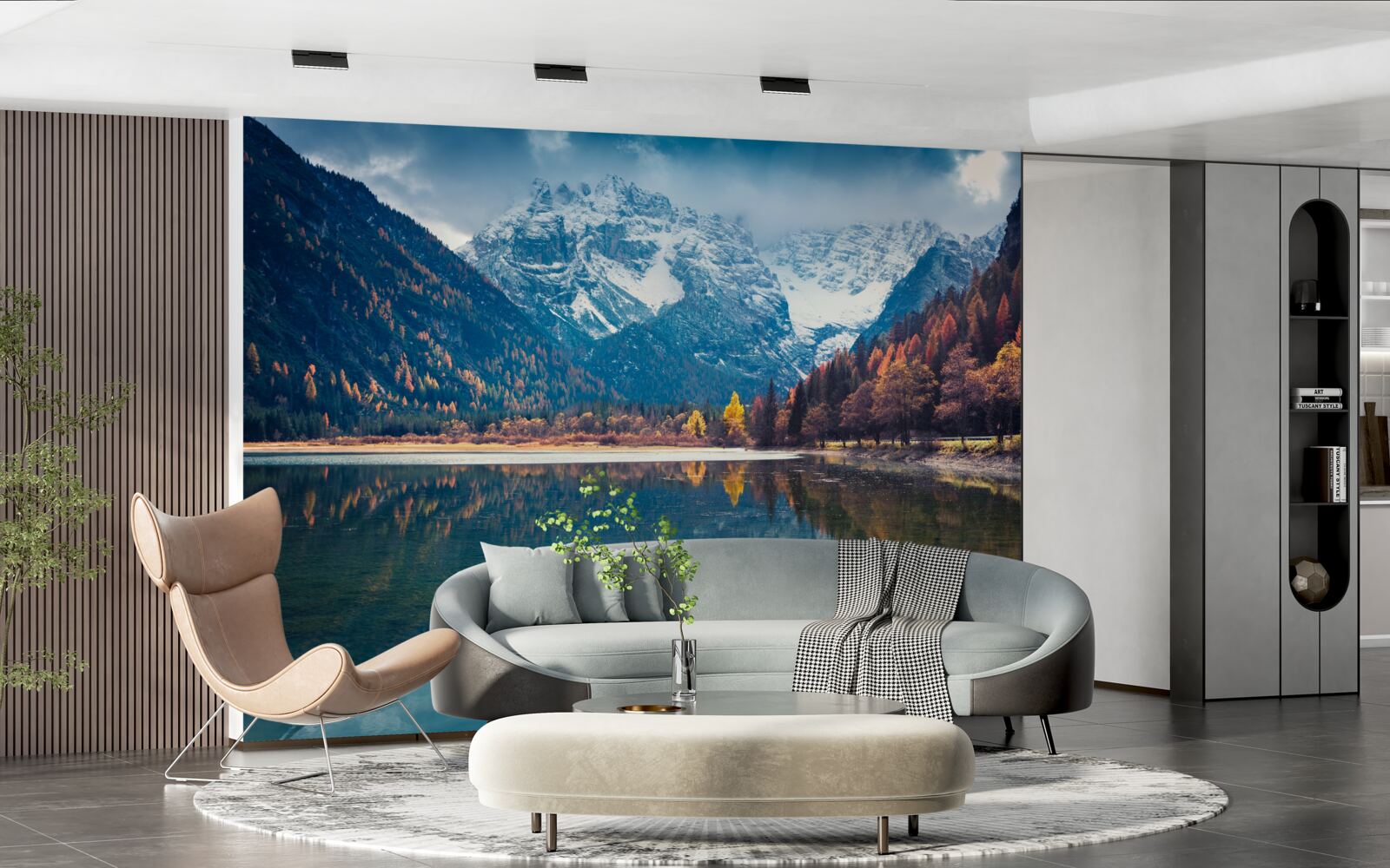 Fotobehang majestueuze pieken en stromende rivier