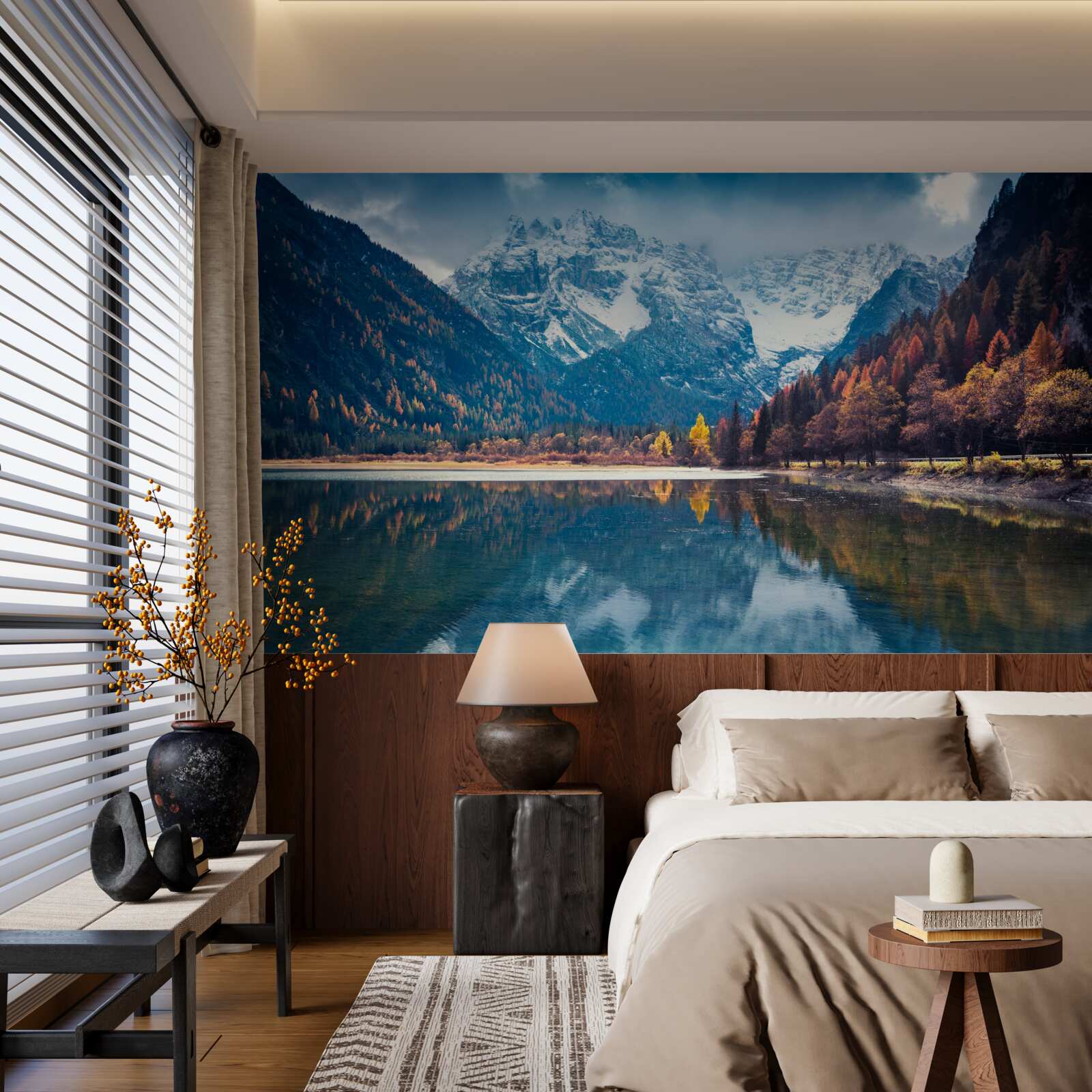 Fotobehang majestueuze pieken en stromende rivier