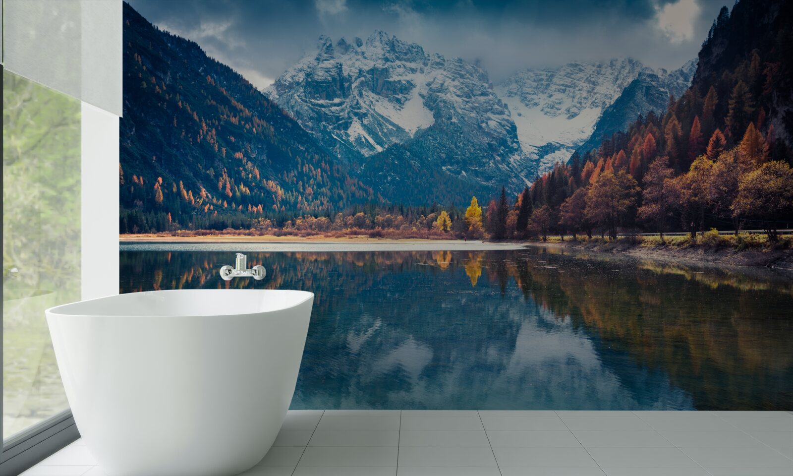 Fotobehang majestueuze pieken en stromende rivier