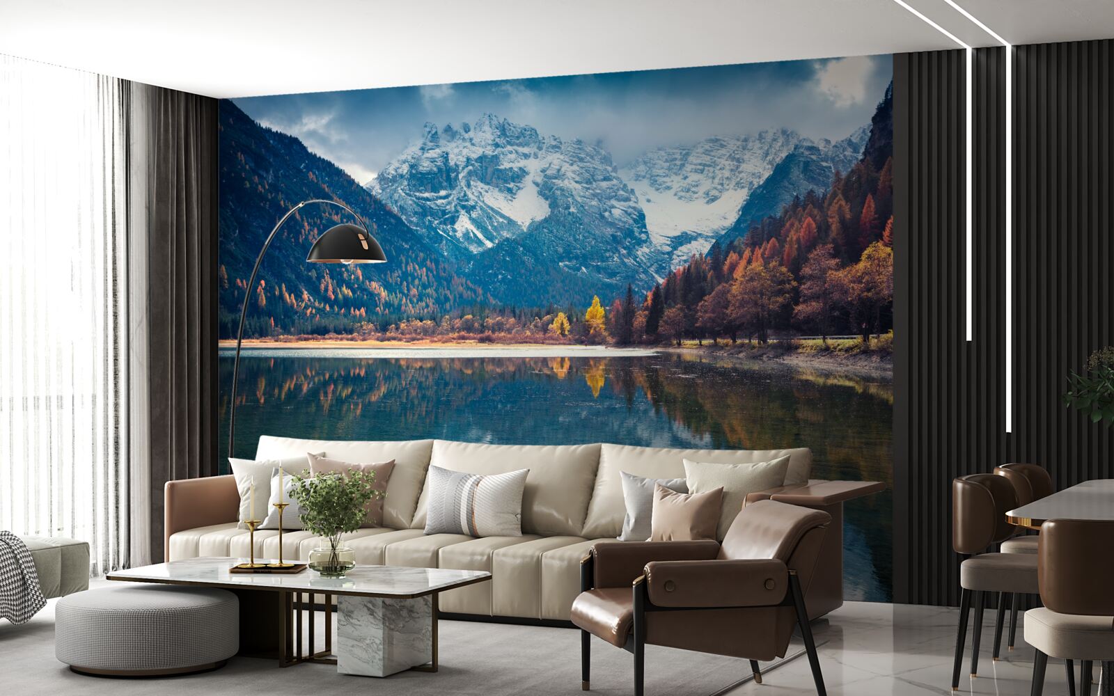 Fotobehang majestueuze pieken en stromende rivier