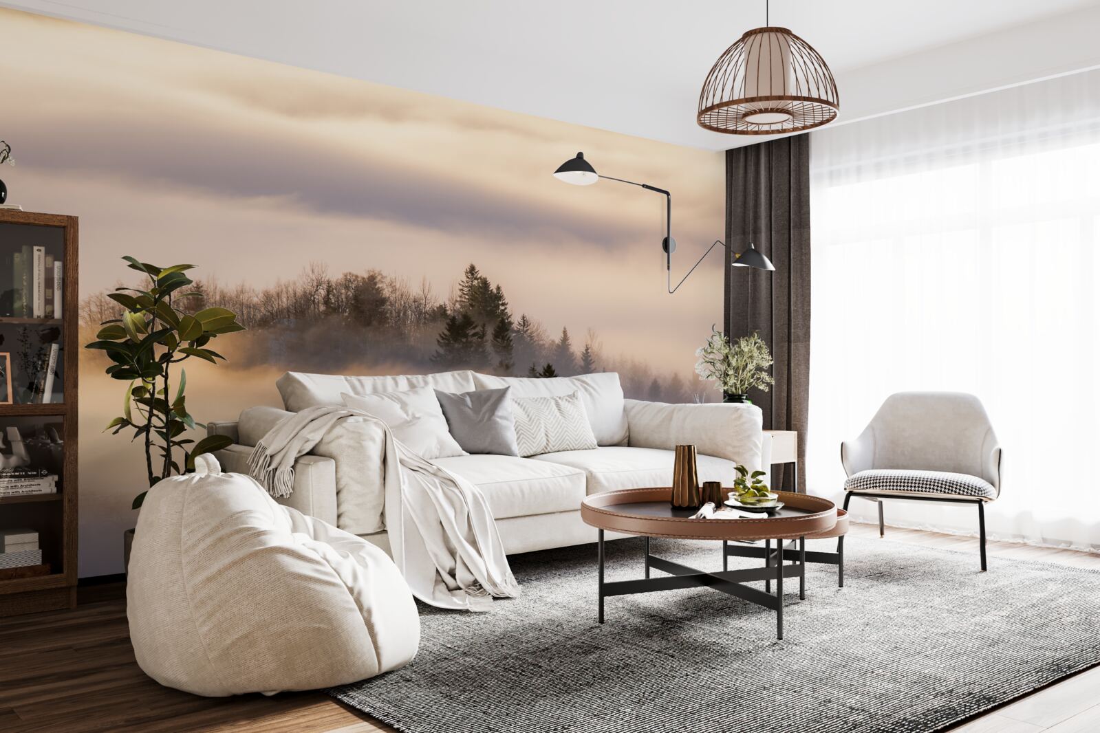 Fotobehang dichte mist tussen de bomen