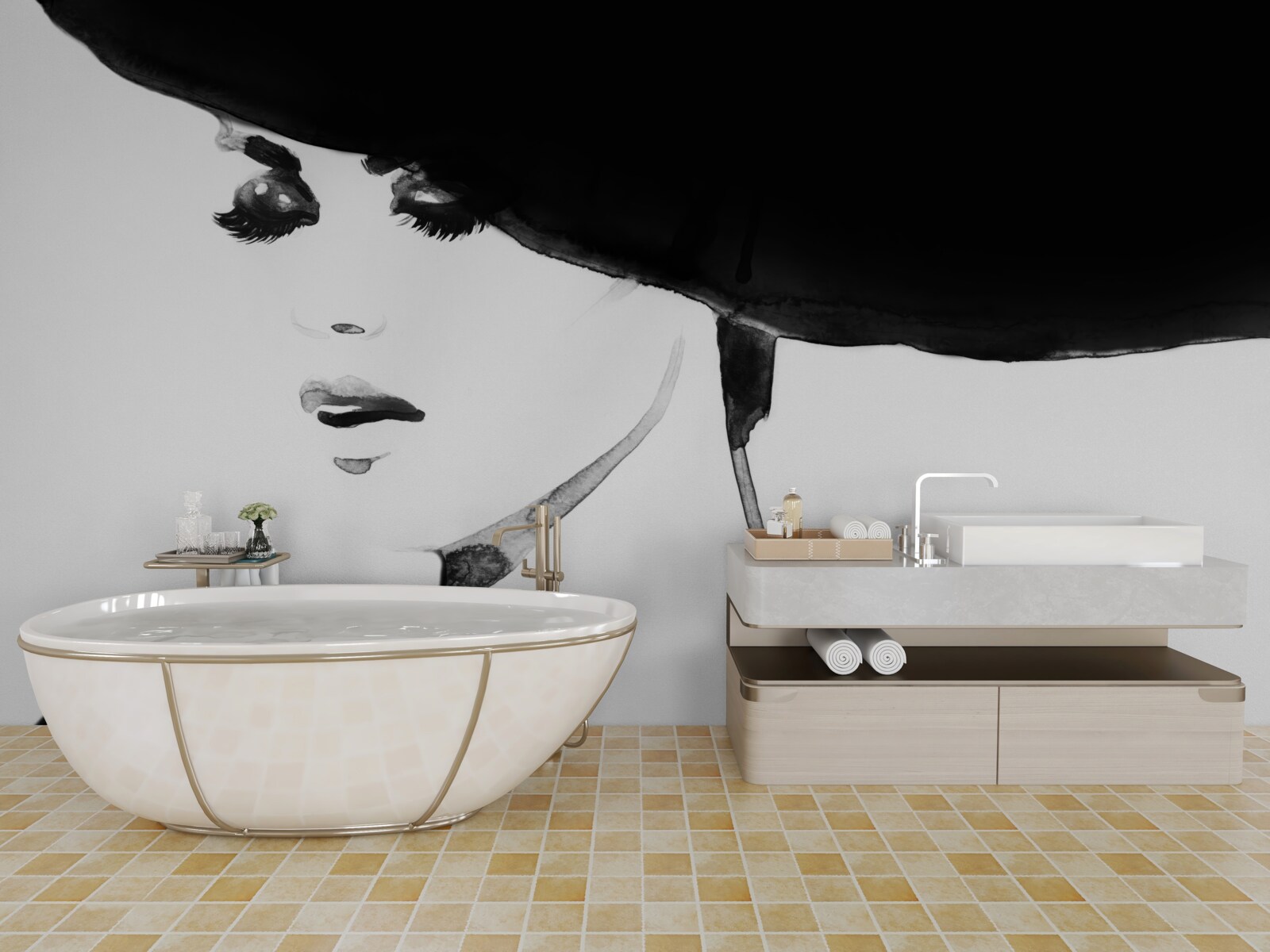 Fotobehang meisje met hoed op foto