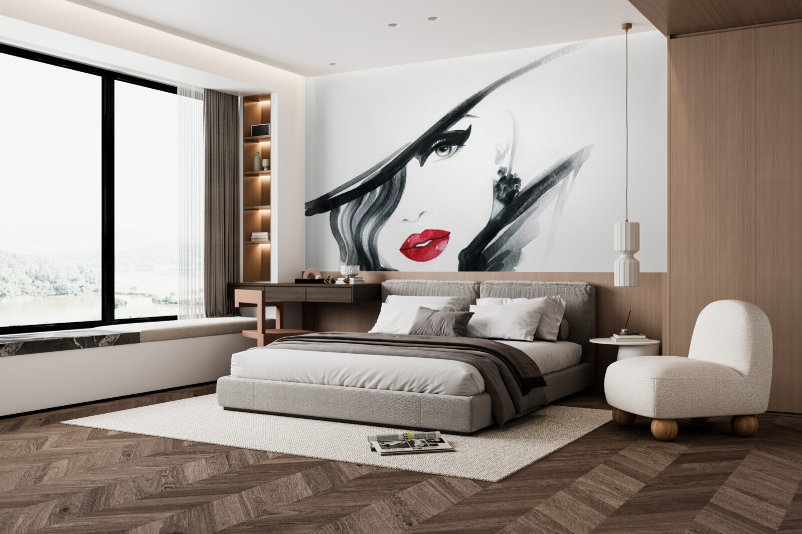 Fotobehang beeld van een meisje met rode lippen