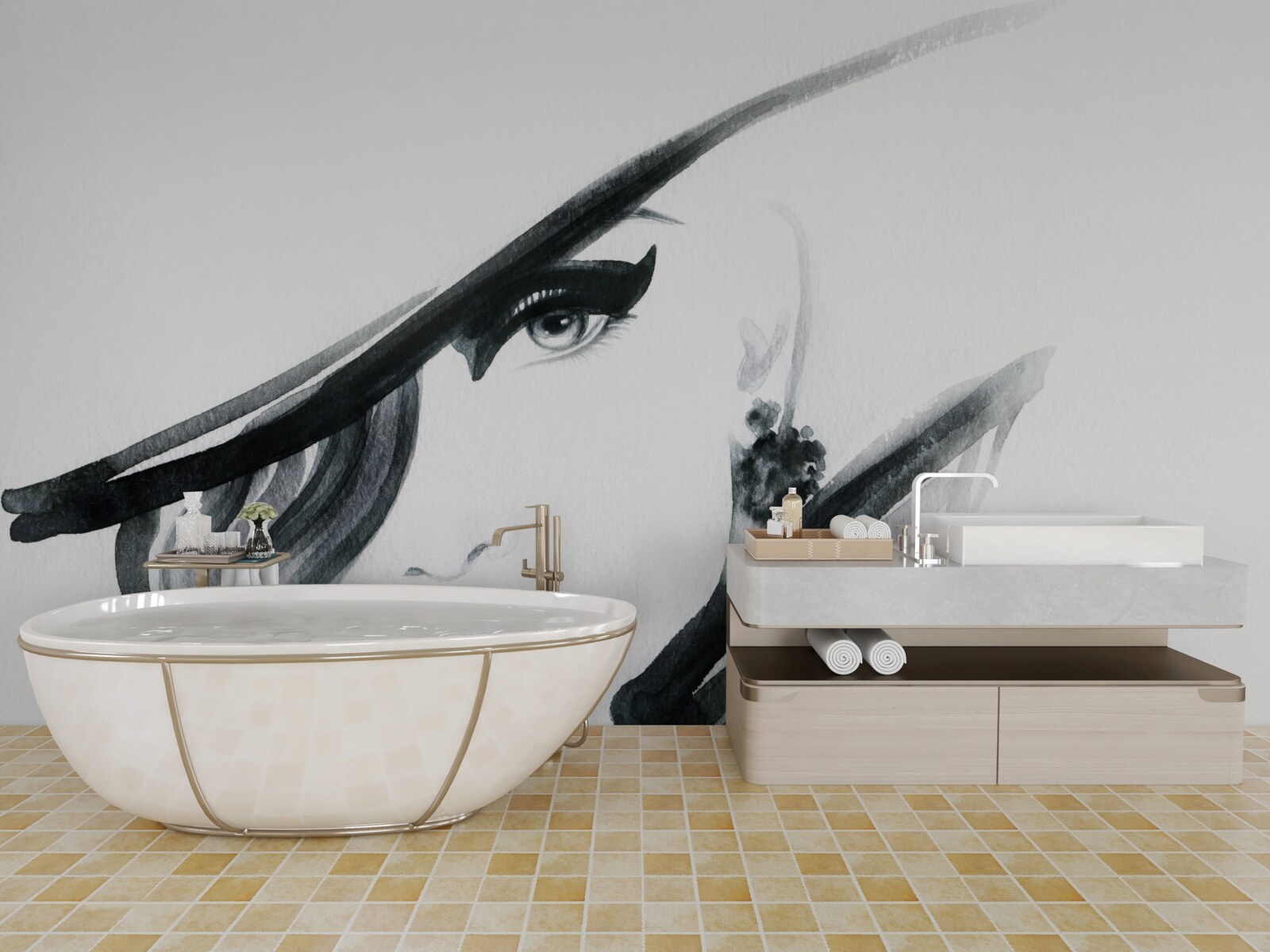 Fotobehang beeld van een meisje met rode lippen