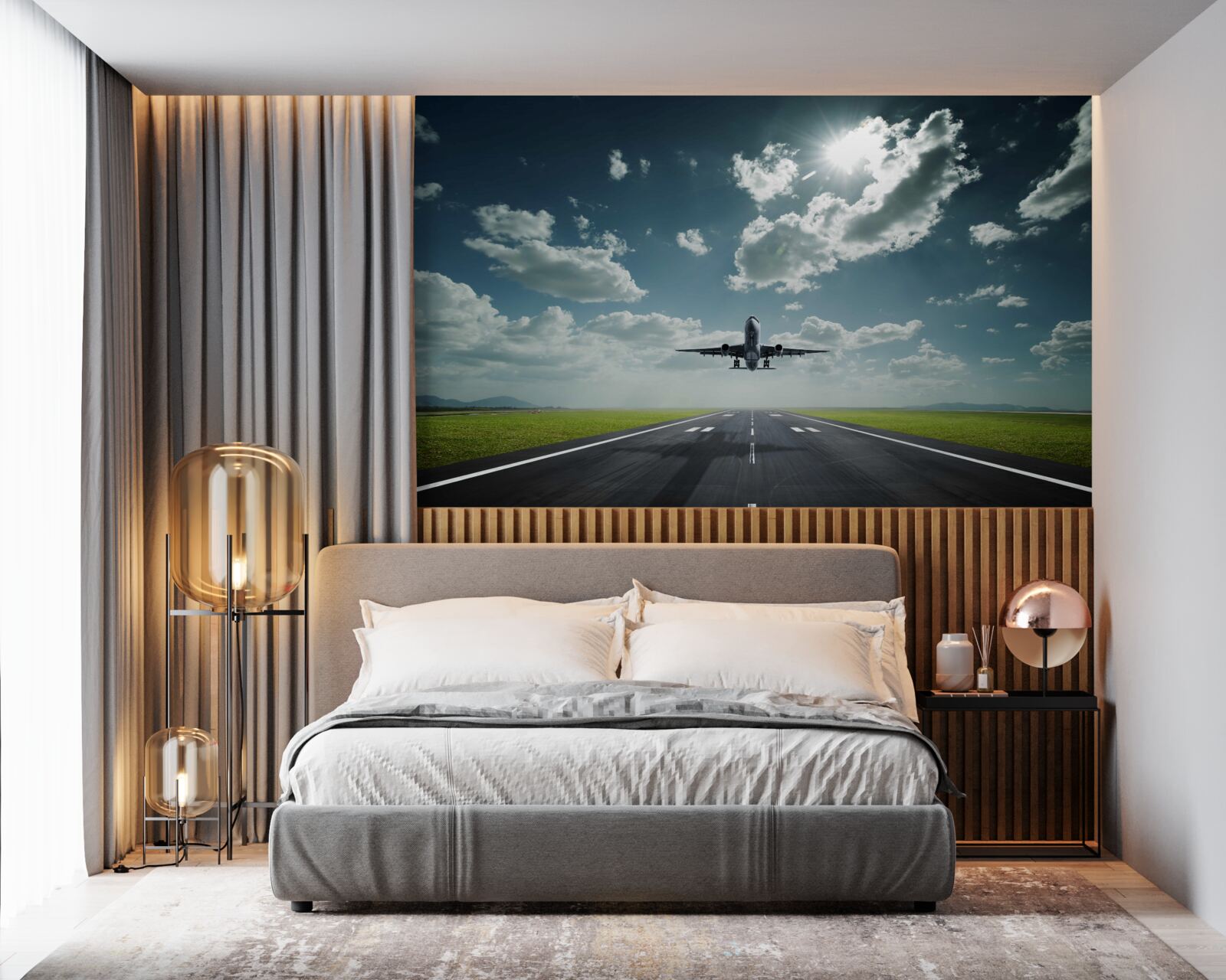 Fotobehang het vliegtuig opstijgt van de startbaan