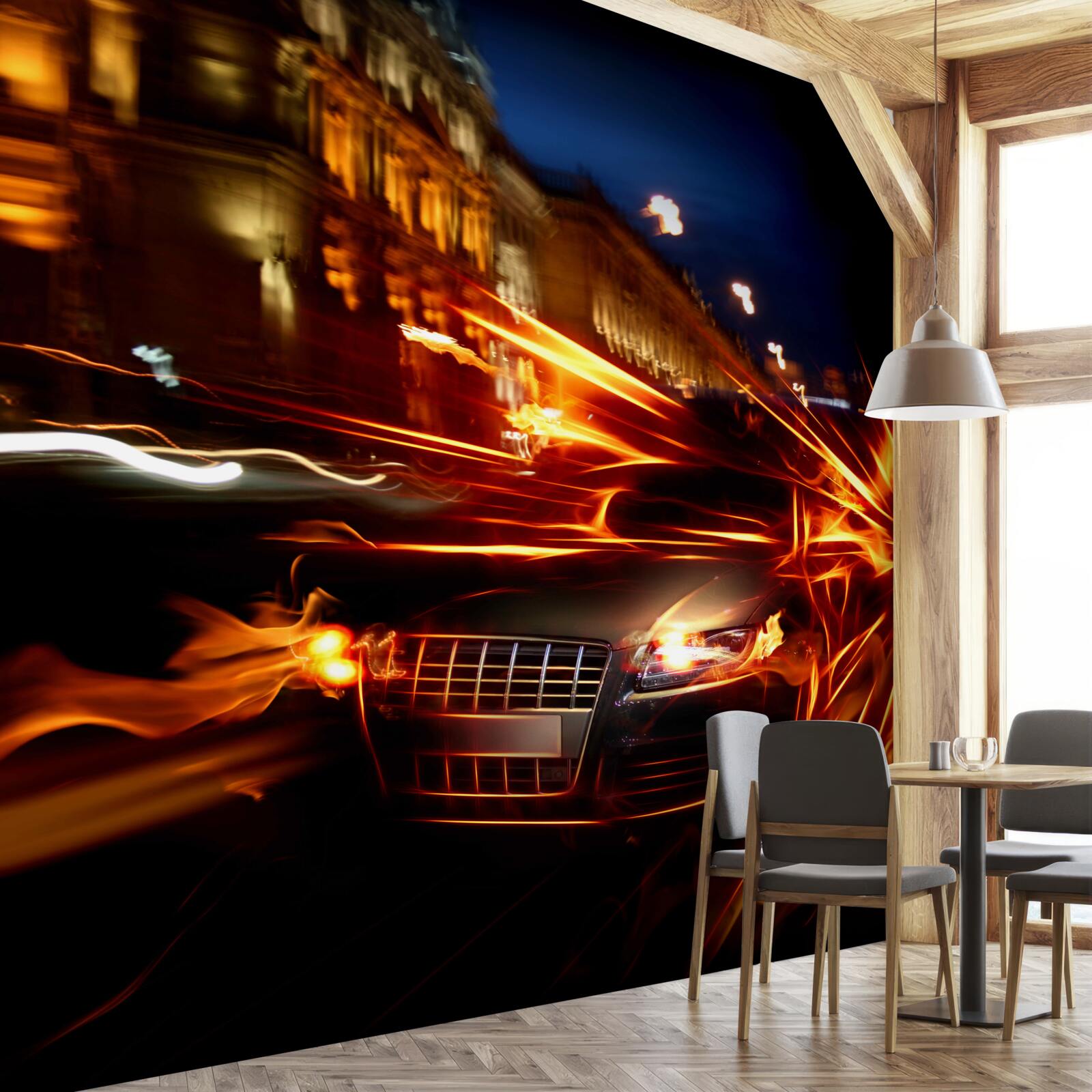 Fotobehang auto in het nachtlicht