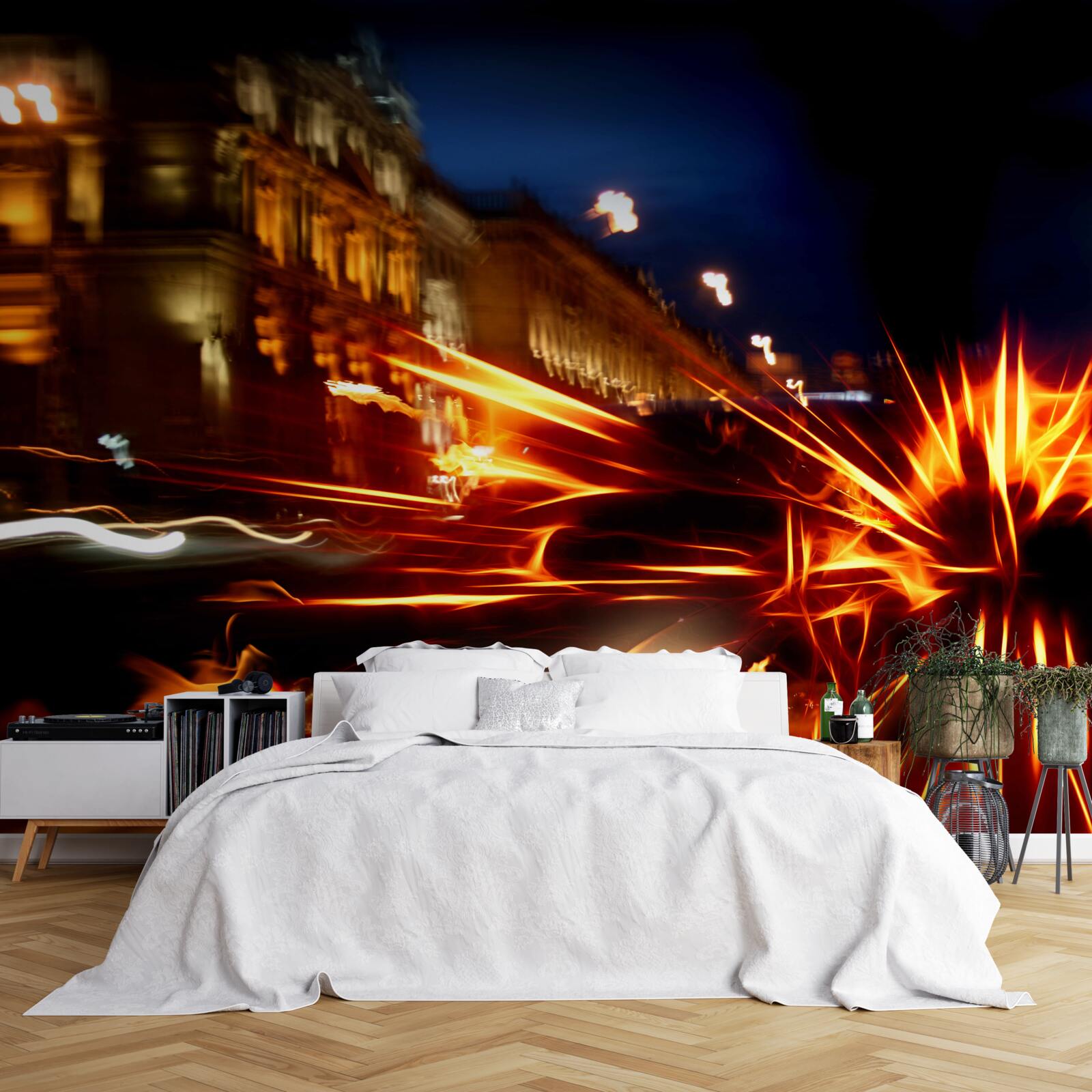 Fotobehang auto in het nachtlicht