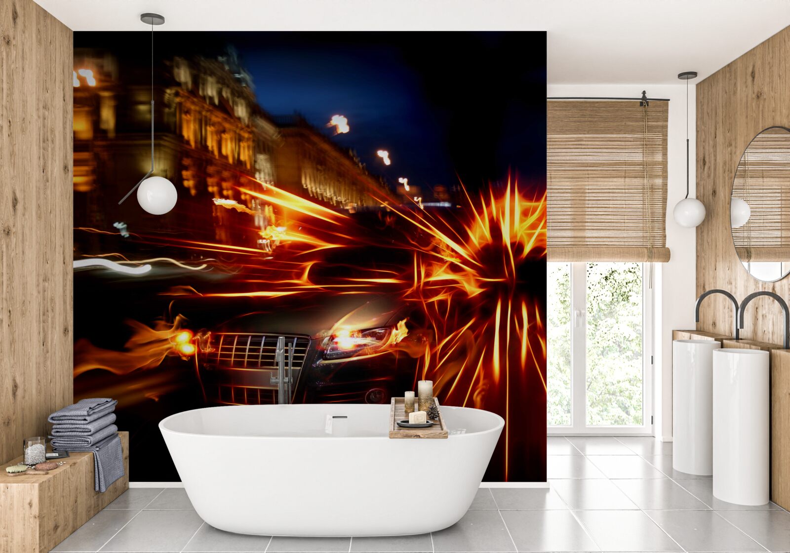 Fotobehang auto in het nachtlicht