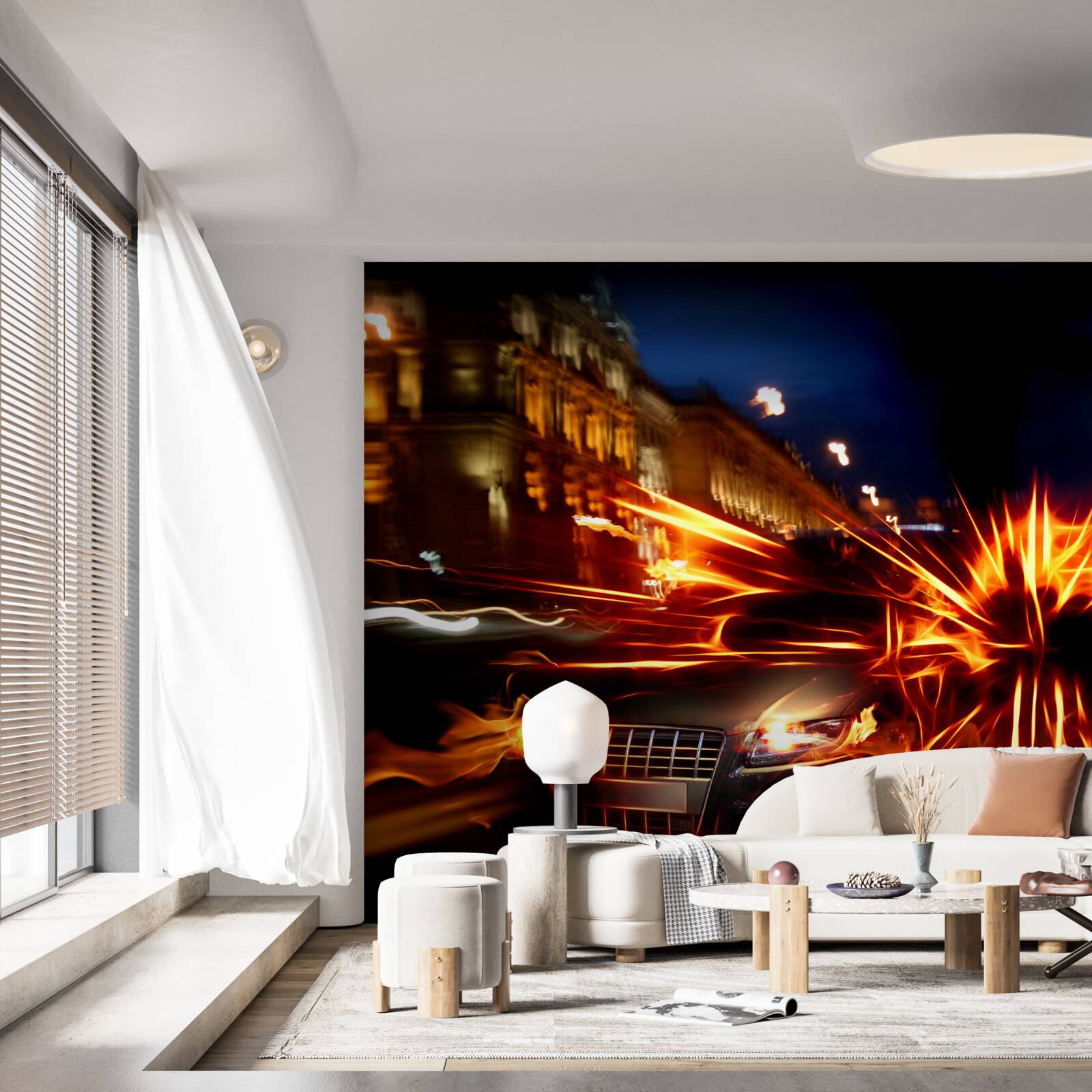 Fotobehang auto in het nachtlicht