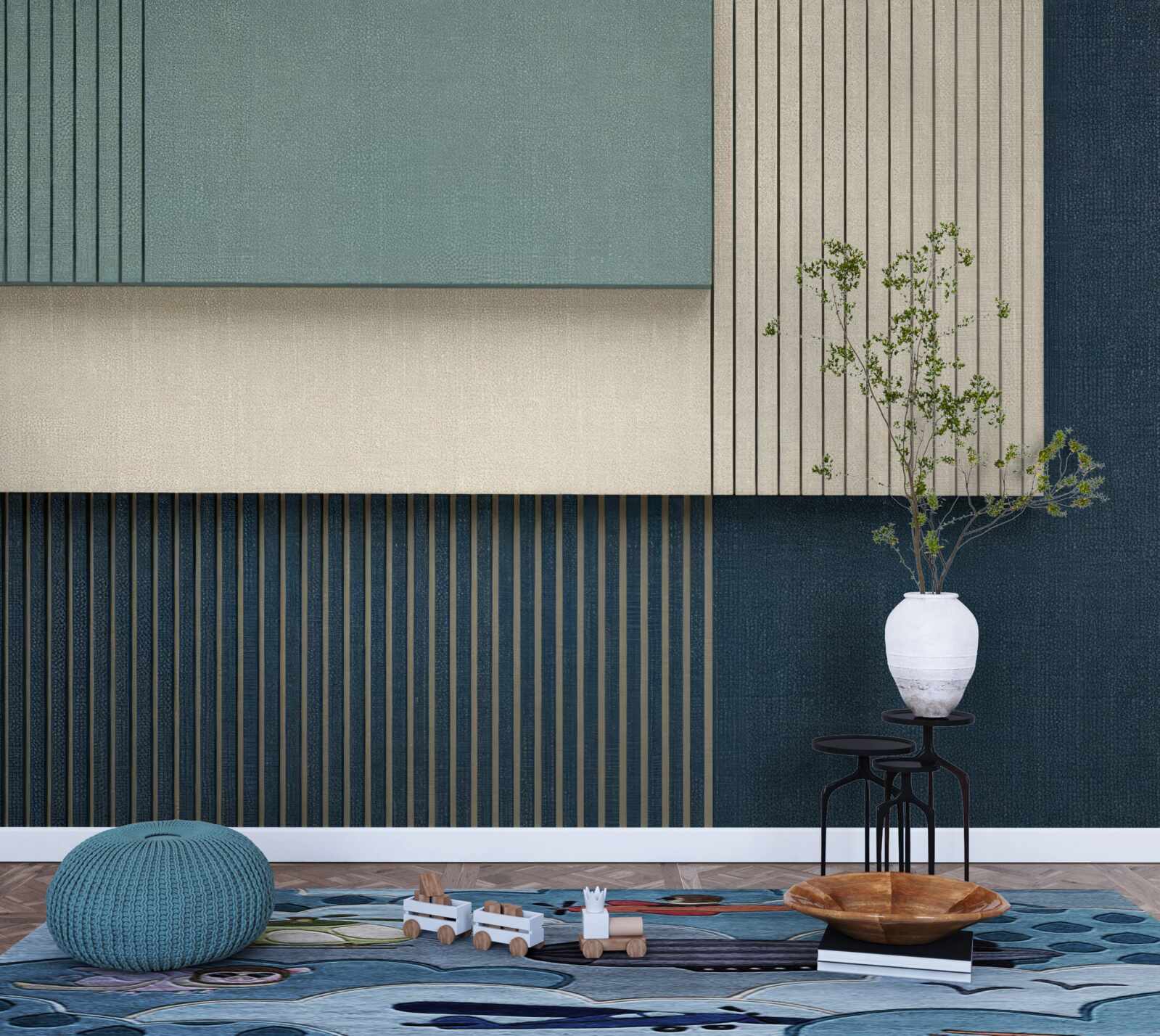 Fotobehang achtergrond in blauw, beige en groen