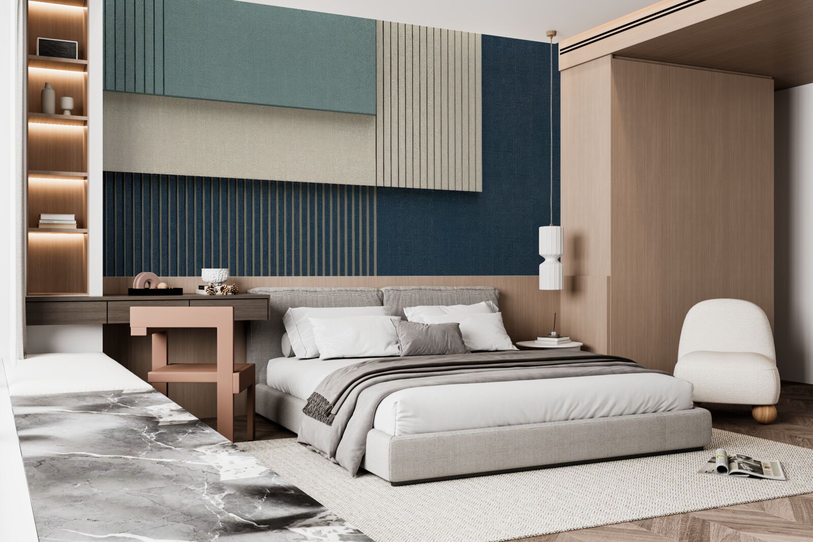 Fotobehang achtergrond in blauw, beige en groen