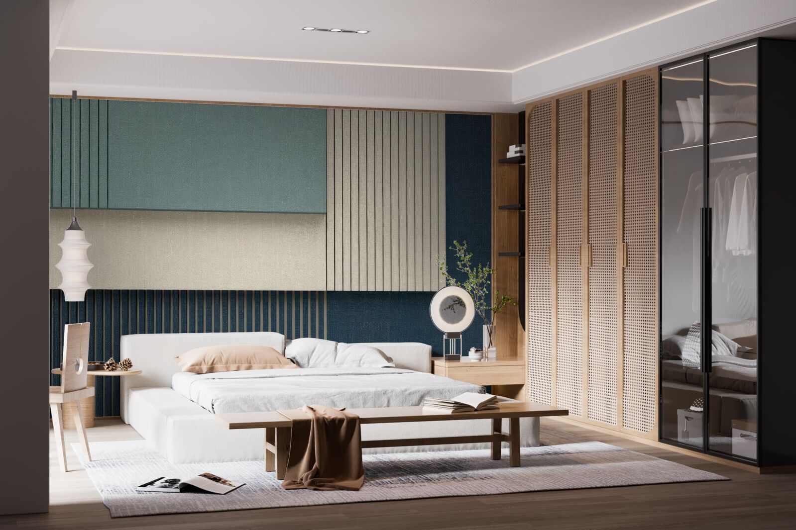 Fotobehang achtergrond in blauw, beige en groen