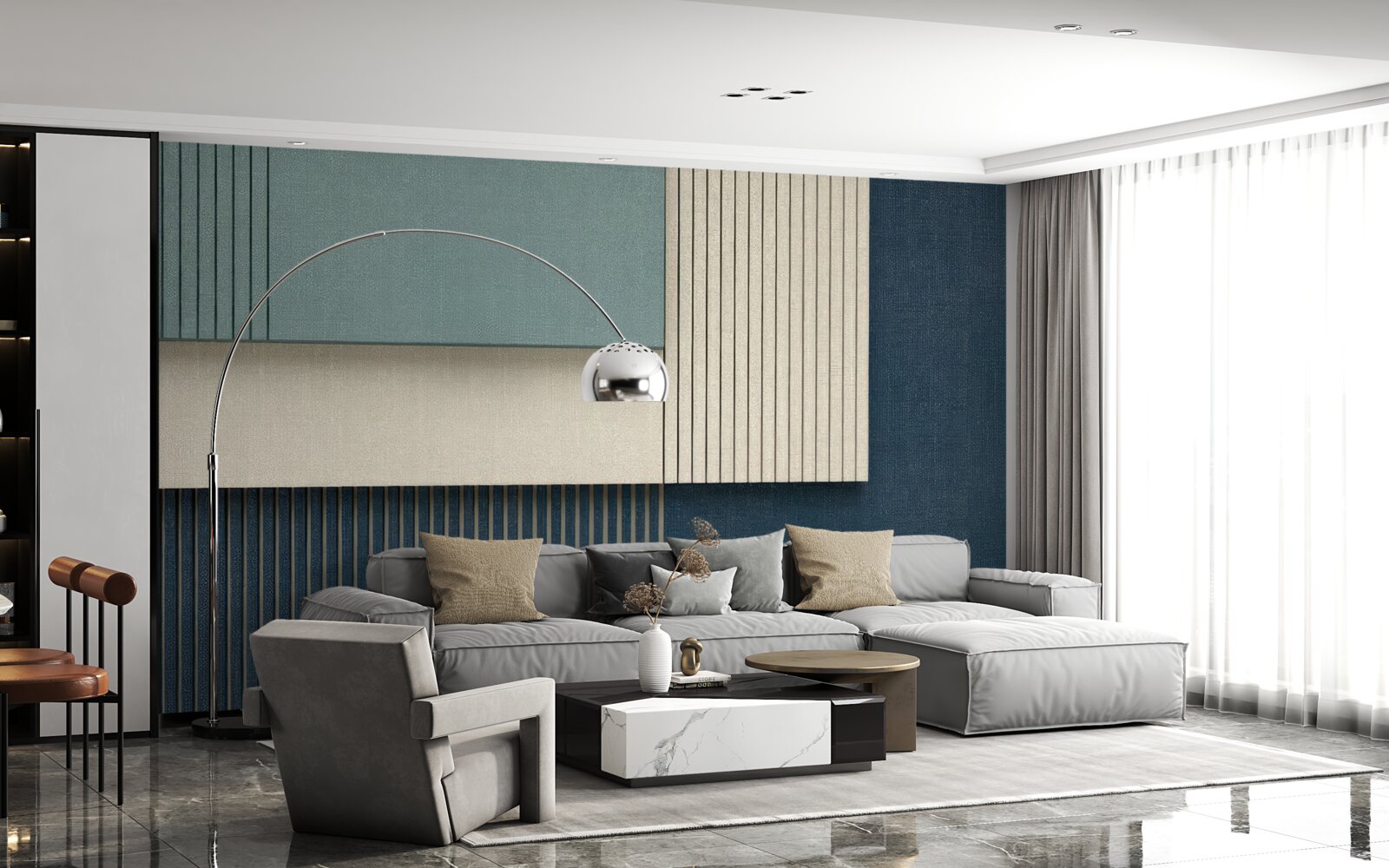 Fotobehang achtergrond in blauw, beige en groen