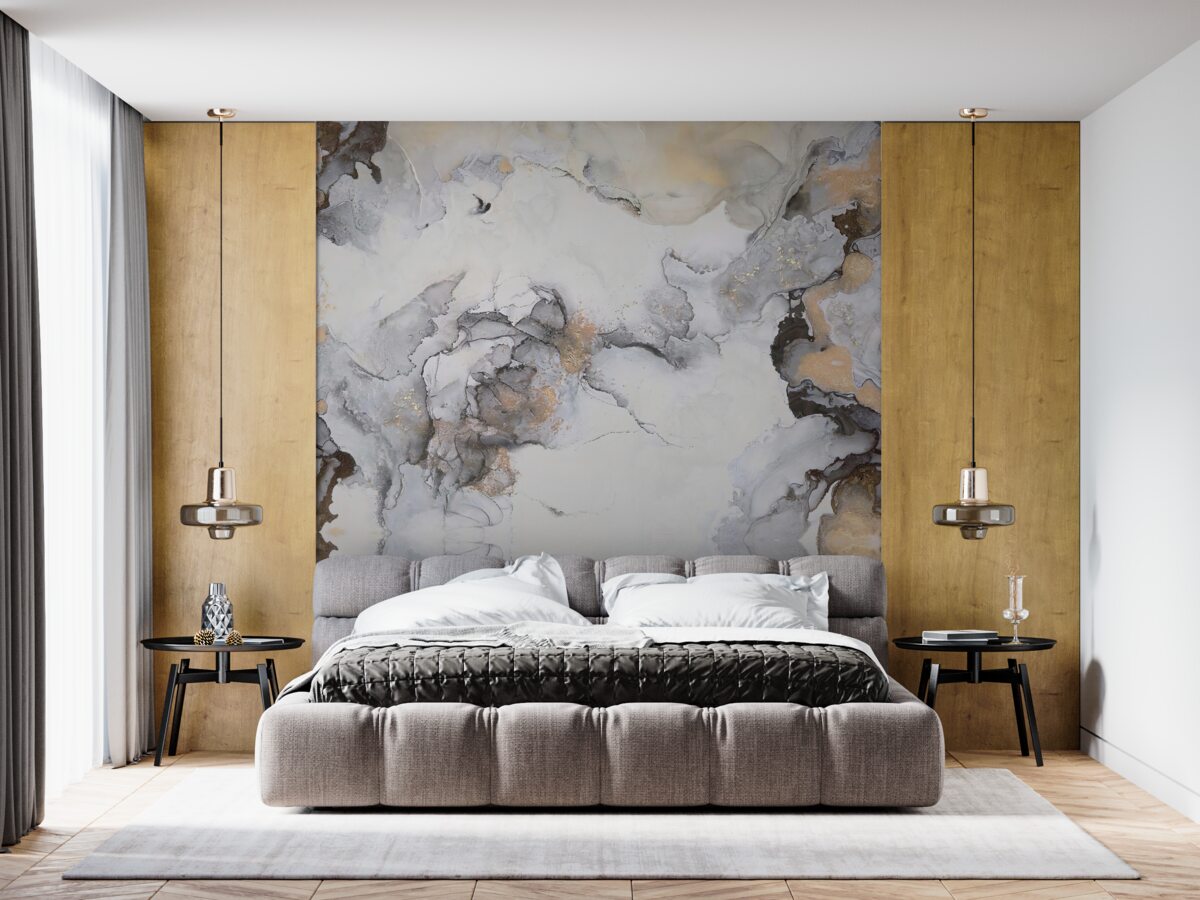 Fotobehang abstract in tinten wit, grijs en goud