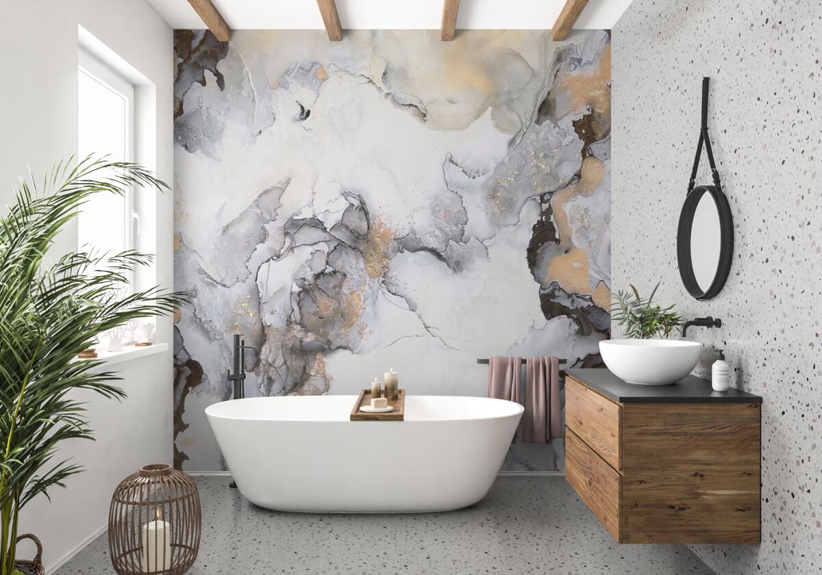 Fotobehang abstract in tinten wit, grijs en goud