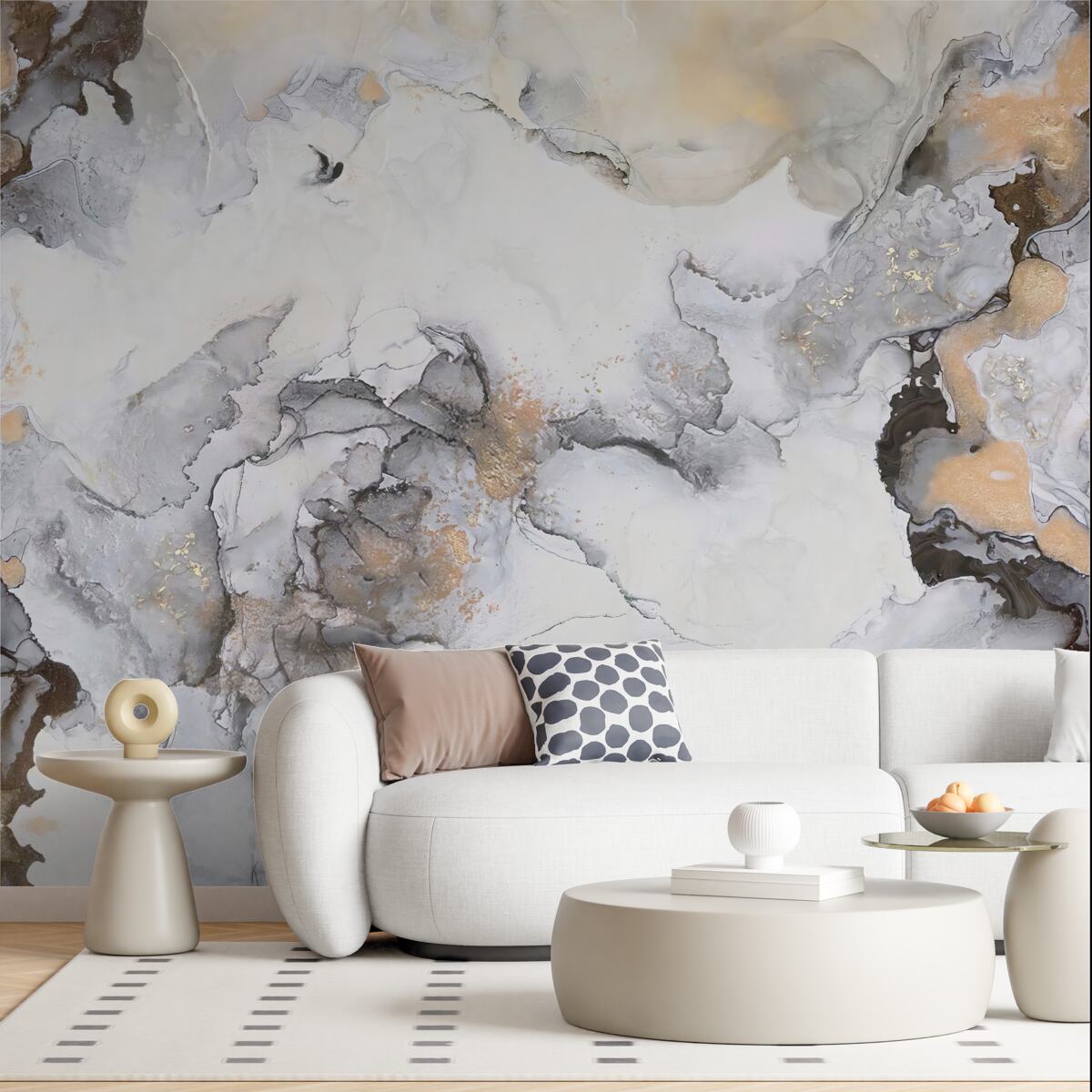 Fotobehang abstract in tinten wit, grijs en goud