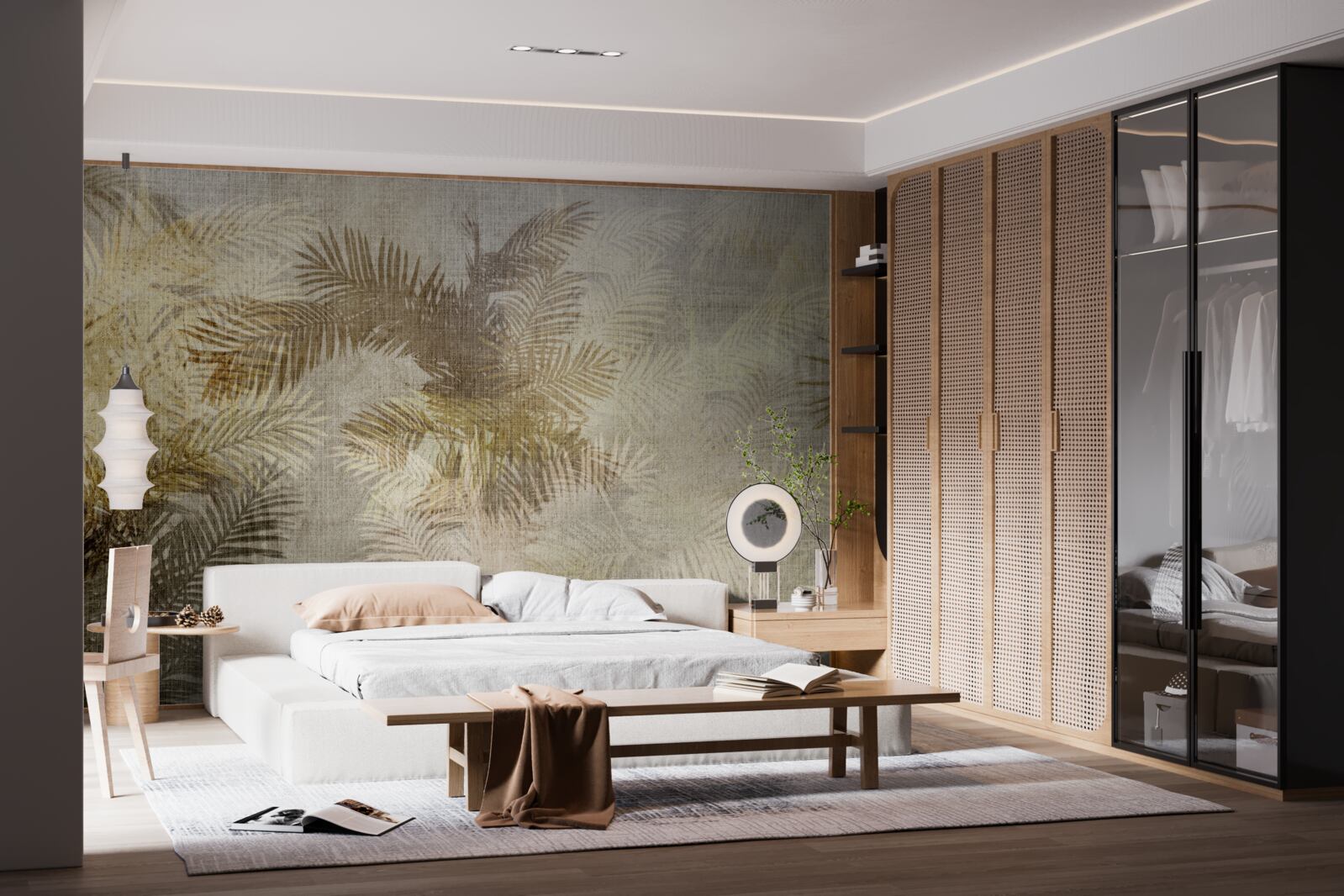 Fotobehang achtergrondschildering met varenbladeren