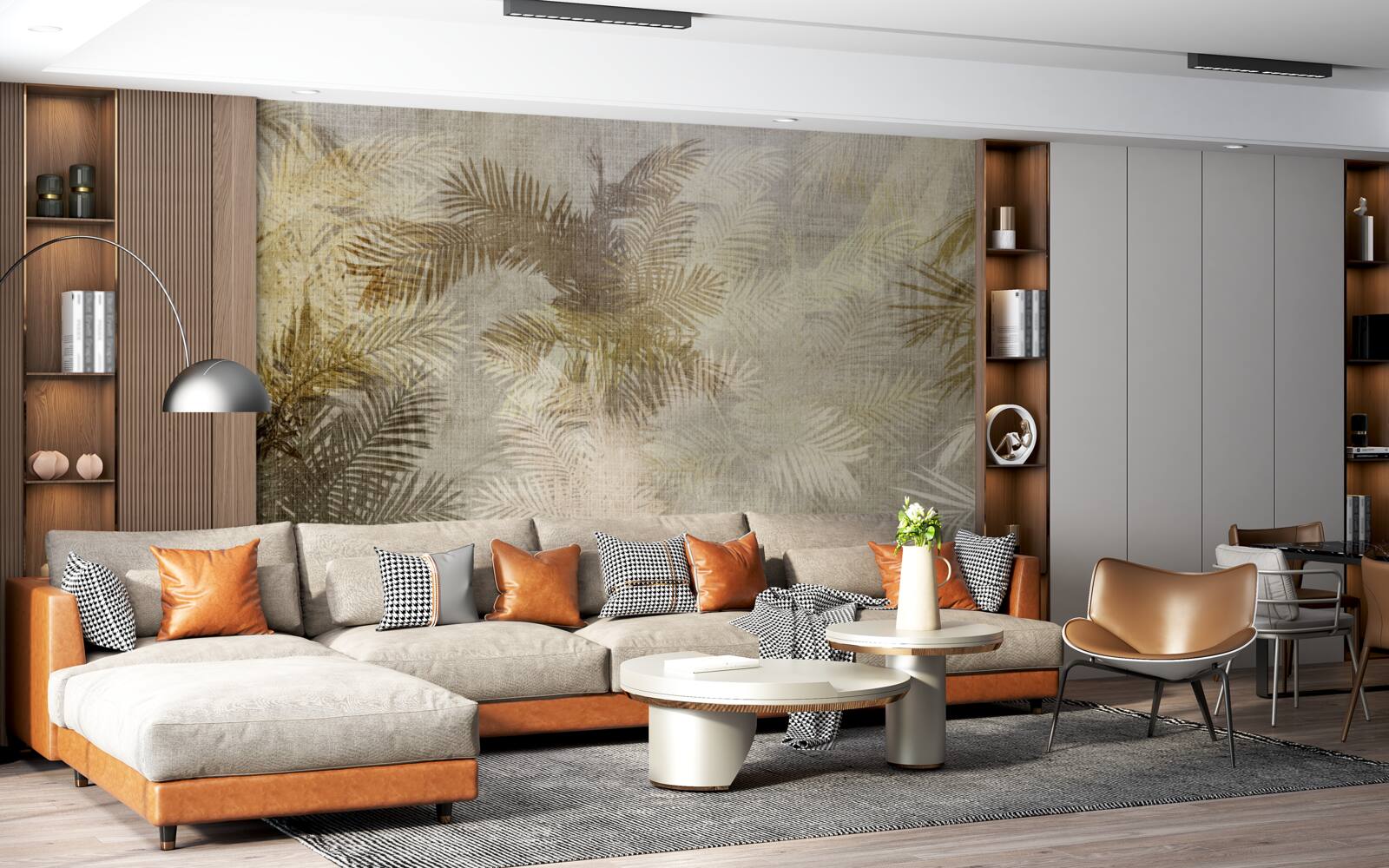 Fotobehang achtergrondschildering met varenbladeren