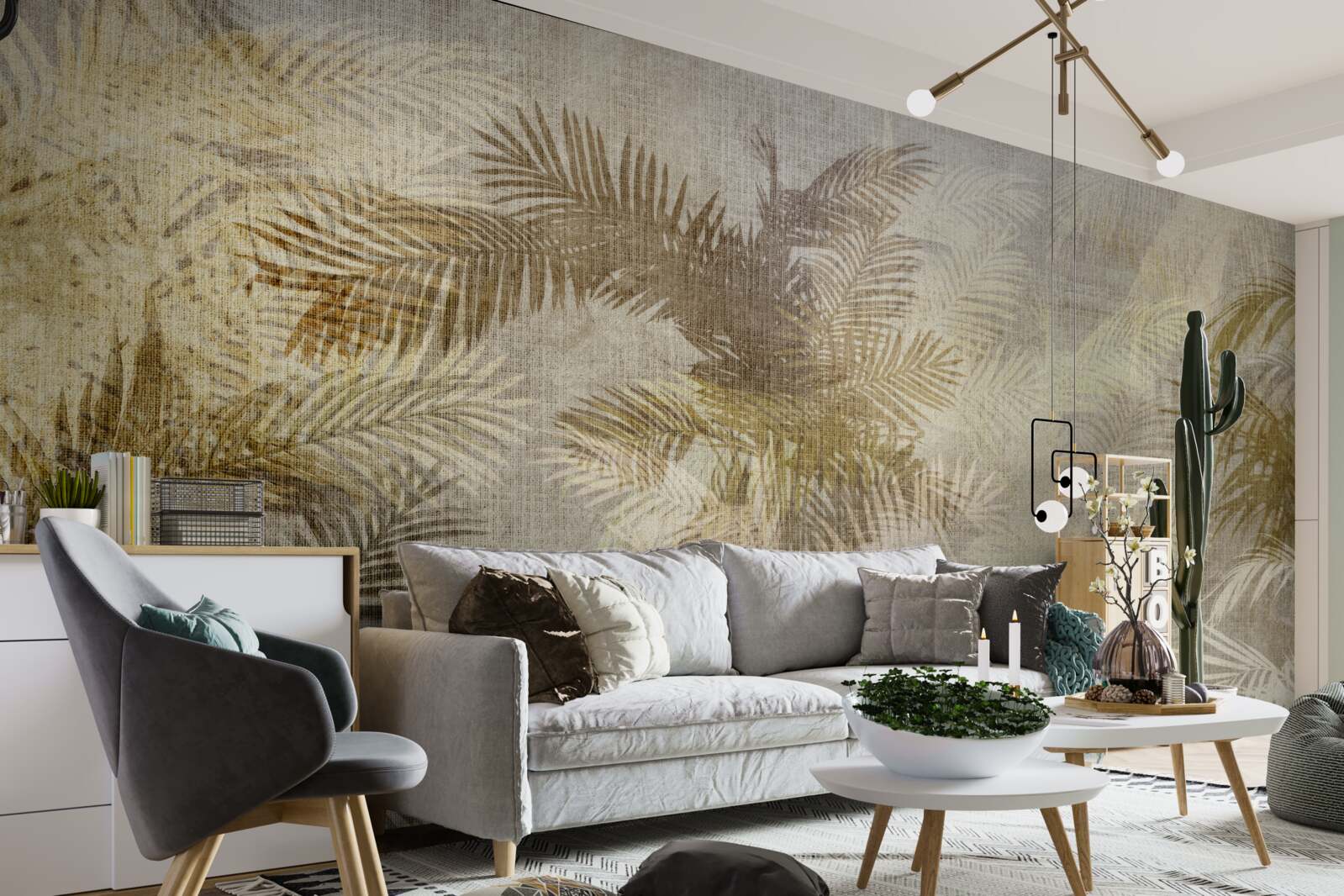 Fotobehang achtergrondschildering met varenbladeren