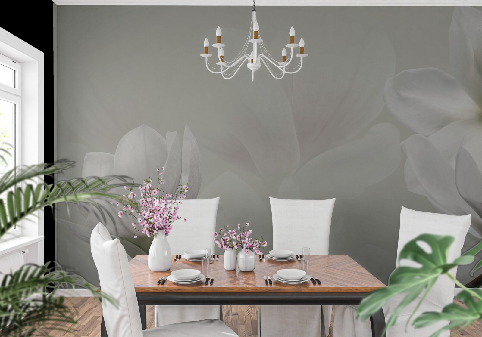 Fotobehang grote witte bloemen