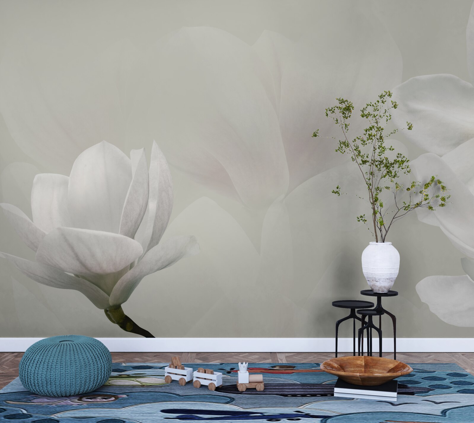 Fotobehang grote witte bloemen