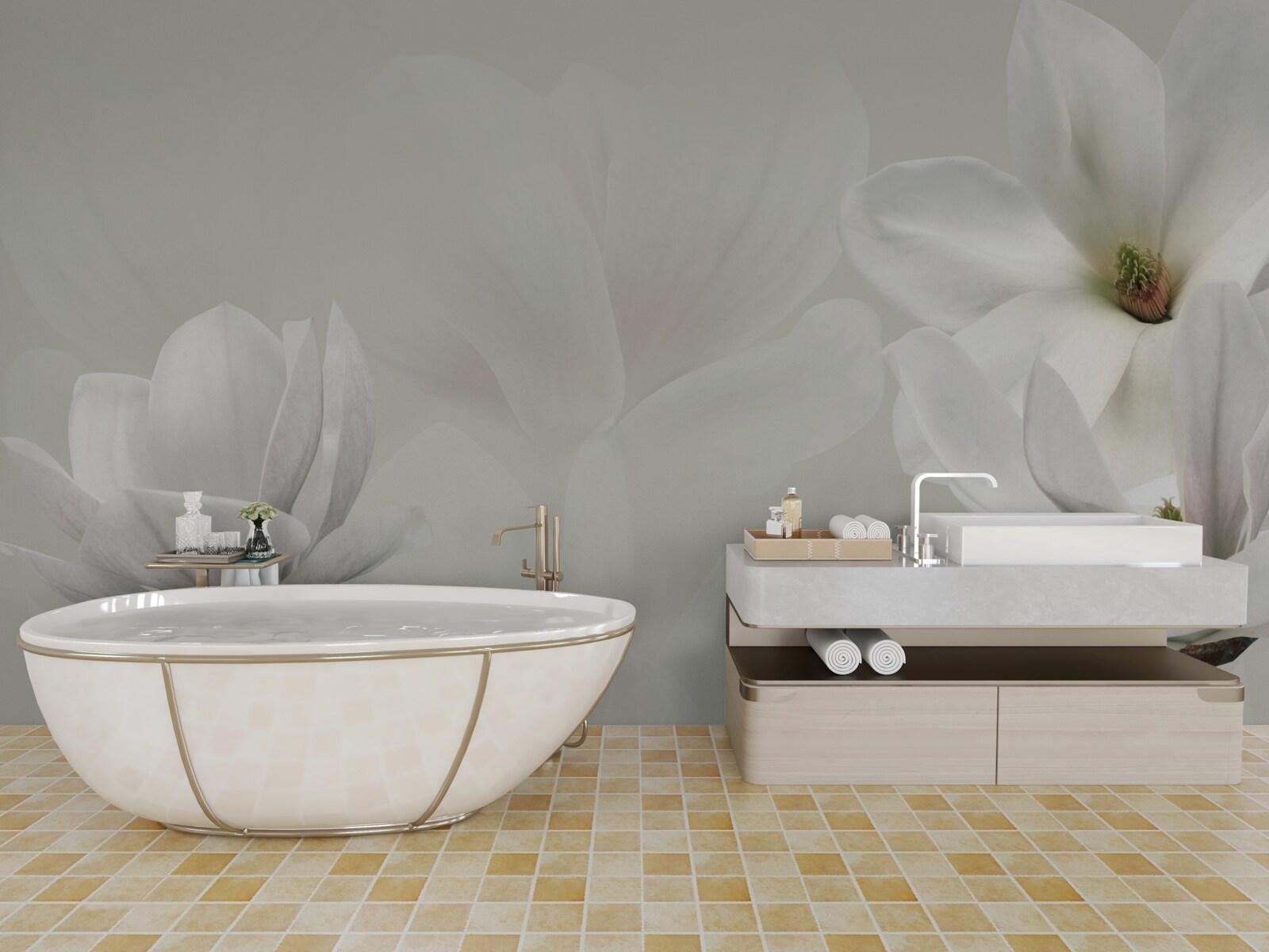 Fotobehang grote witte bloemen