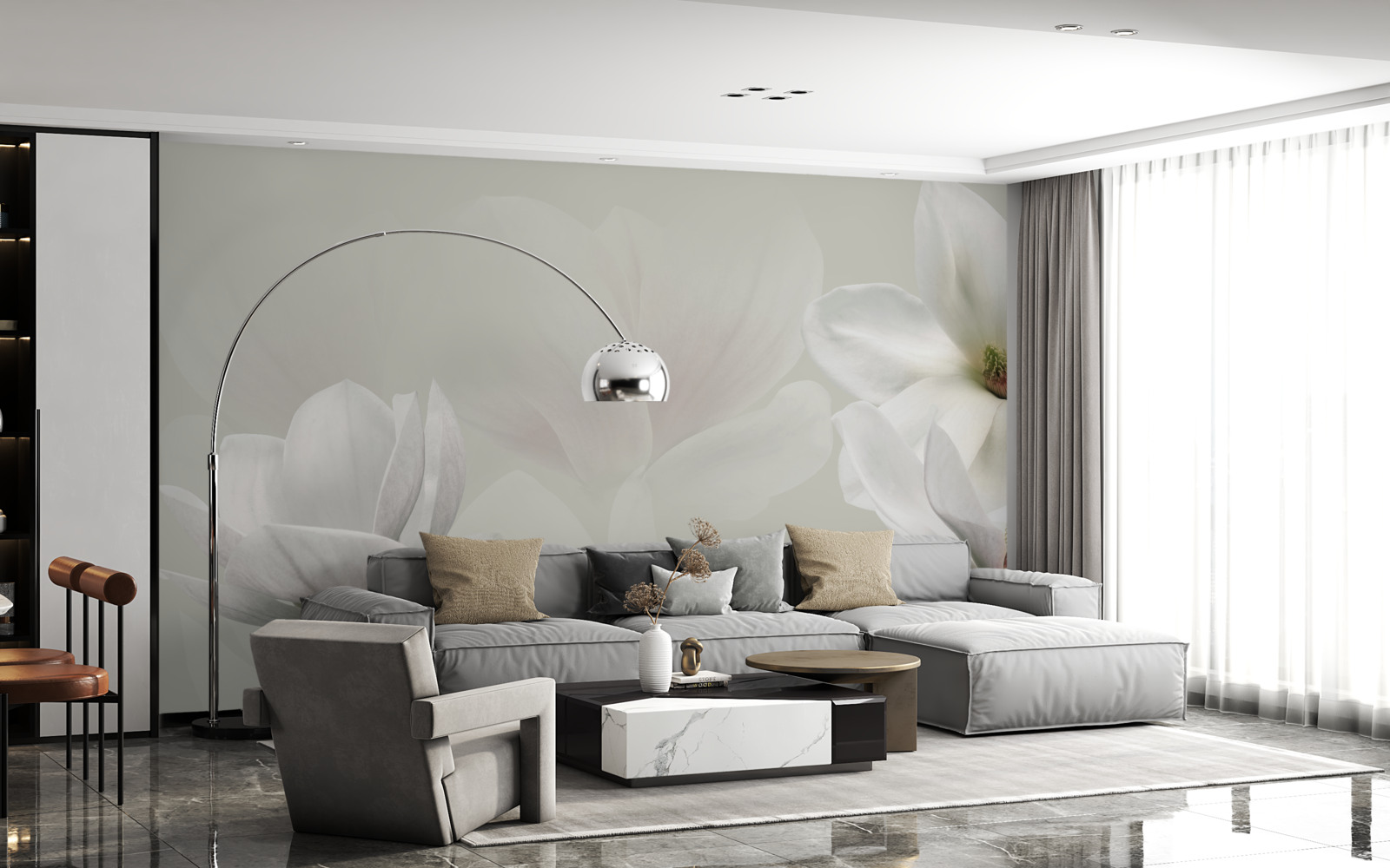 Fotobehang grote witte bloemen