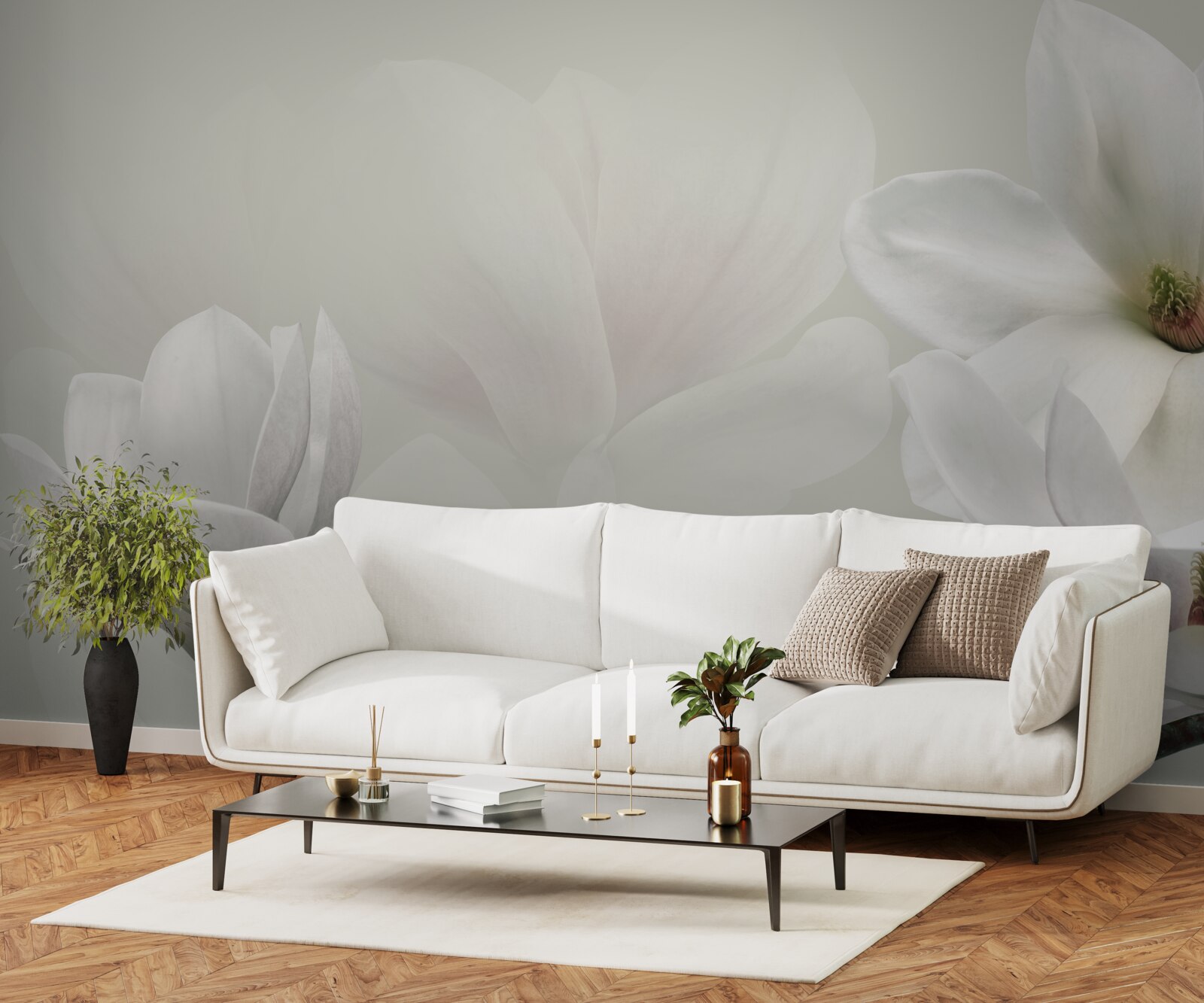 Fotobehang grote witte bloemen