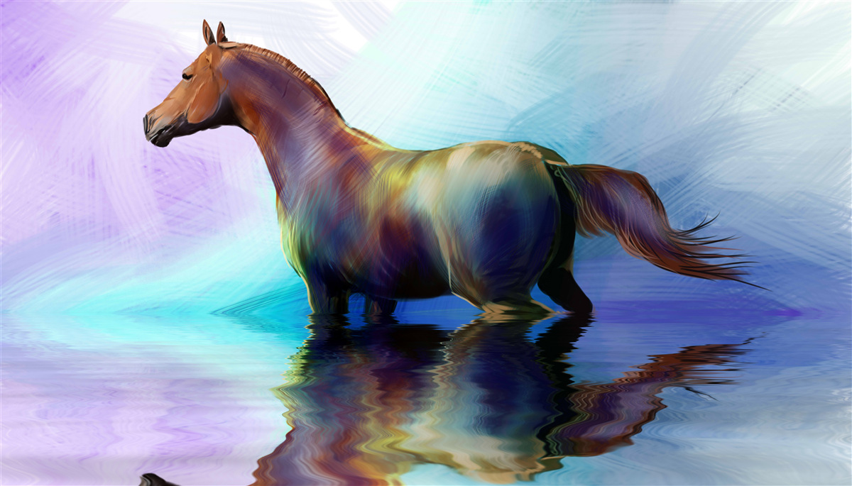 Fotobehang het paard ligt in het water