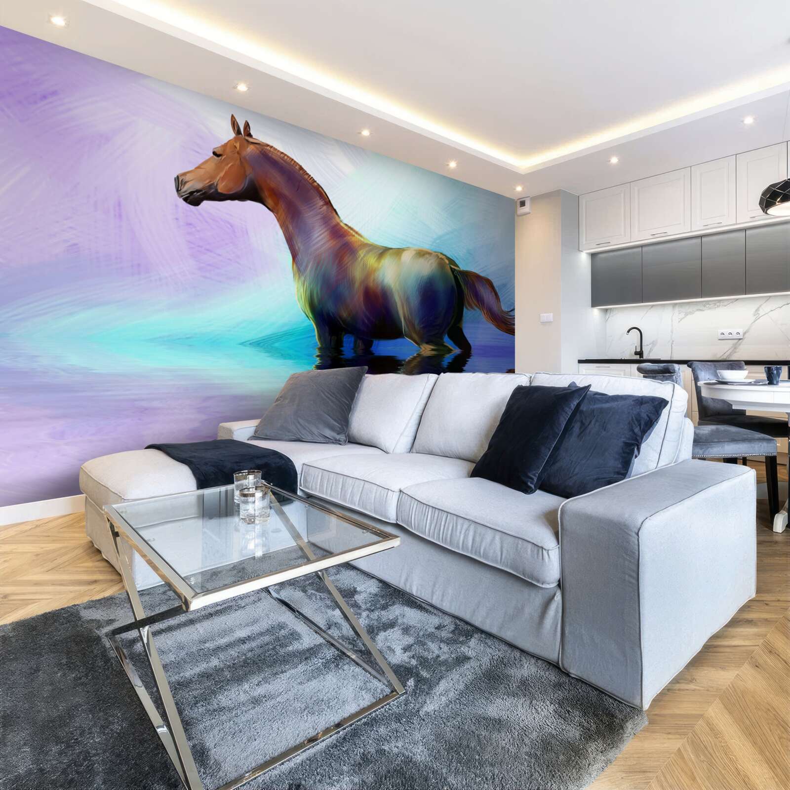 Fotobehang het paard ligt in het water