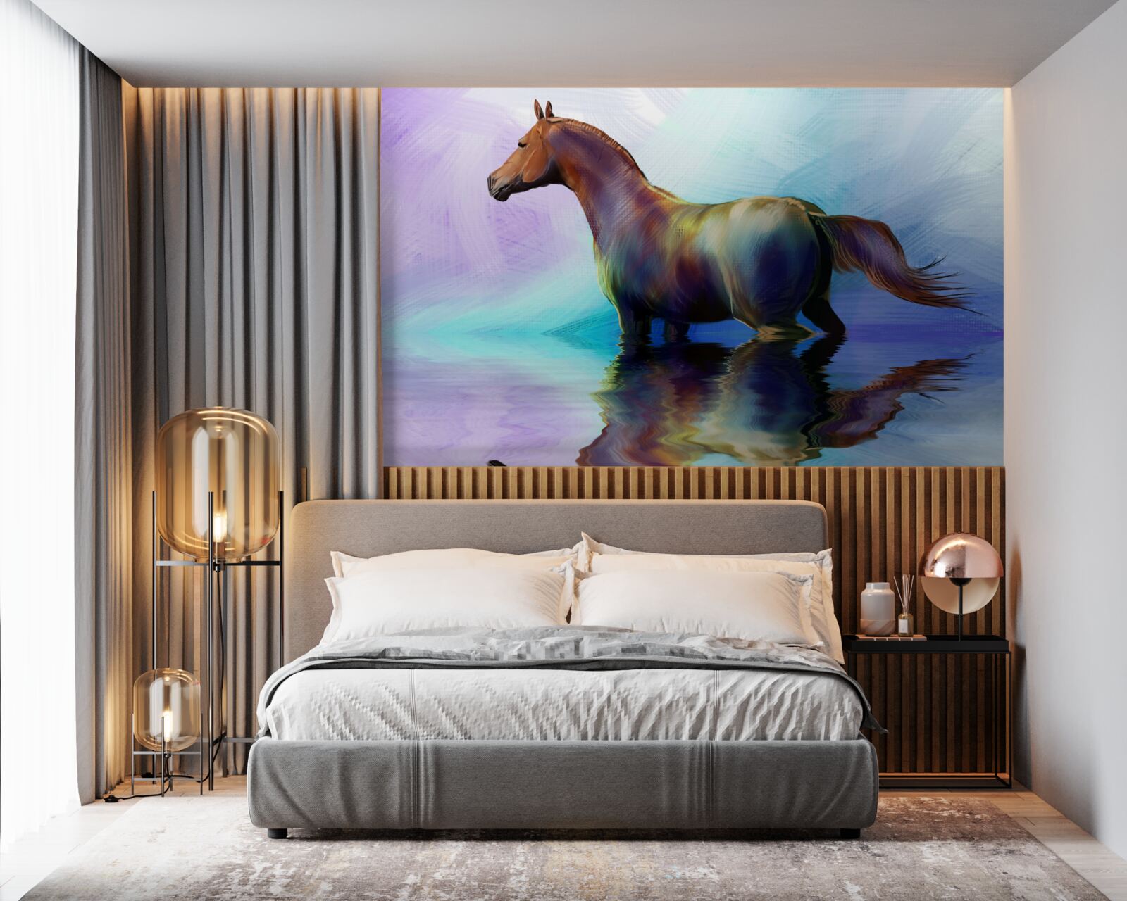 Fotobehang het paard ligt in het water