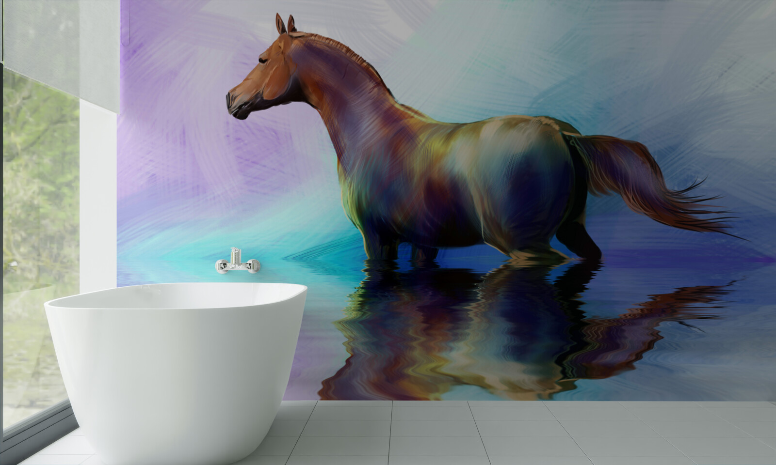 Fotobehang het paard ligt in het water