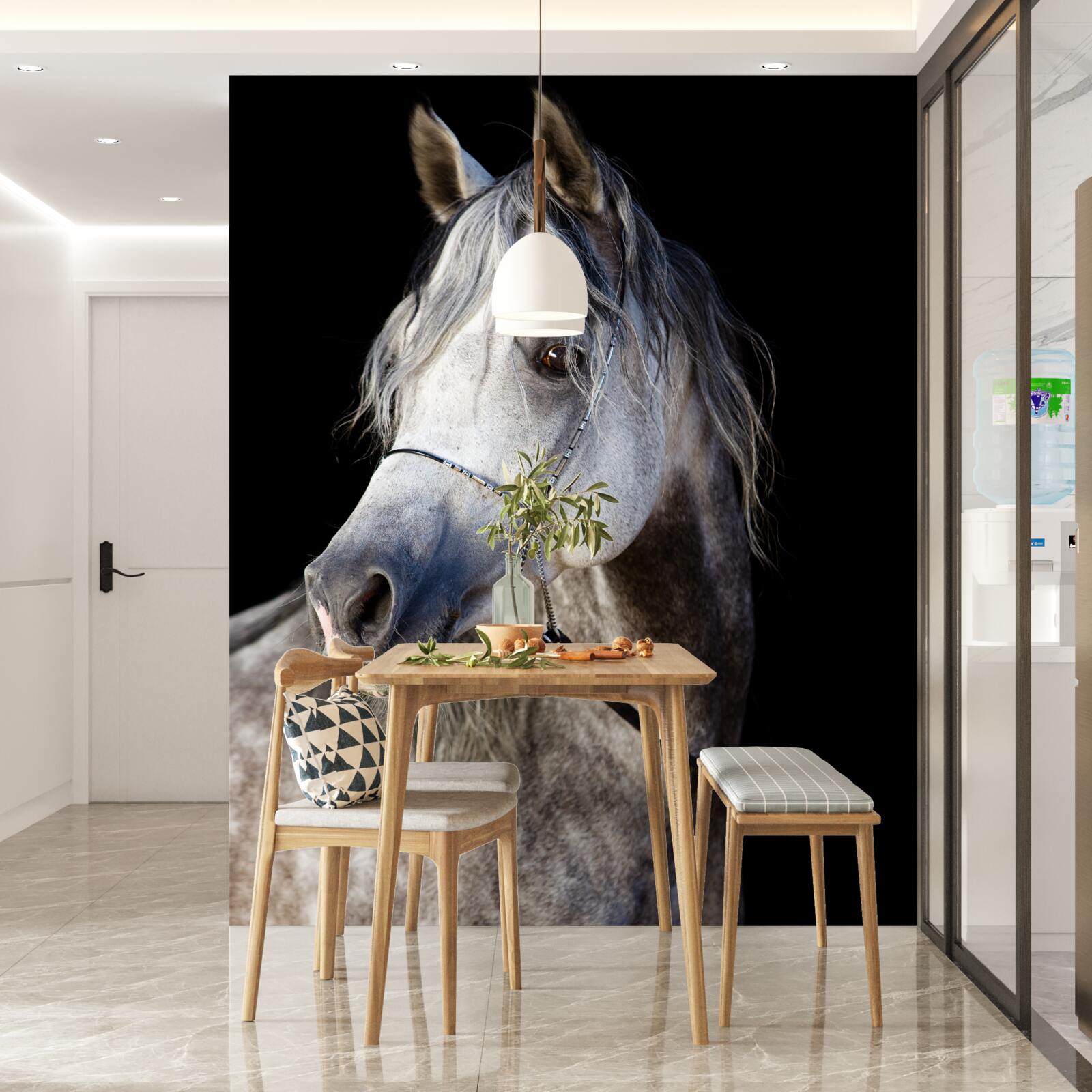 Fotobehang elegant silhouet van een paard op een donkere achtergrond