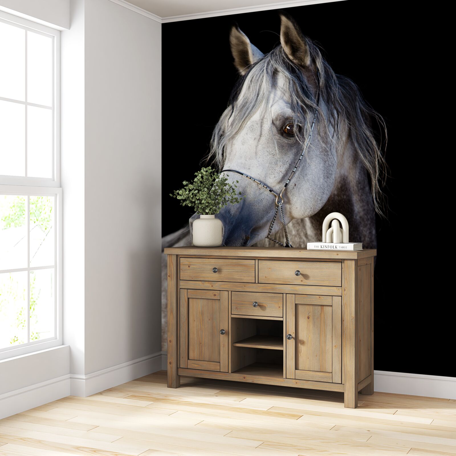 Fotobehang elegant silhouet van een paard op een donkere achtergrond