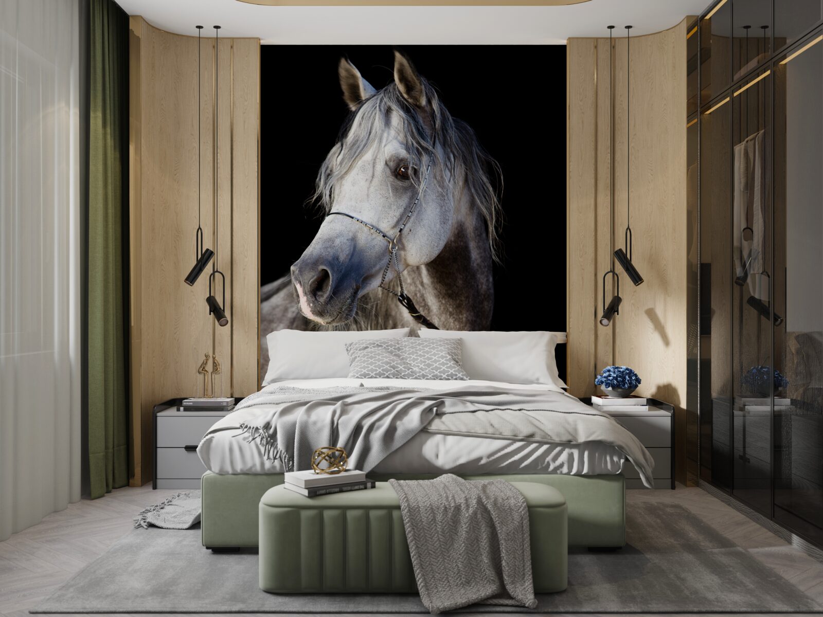 Fotobehang elegant silhouet van een paard op een donkere achtergrond